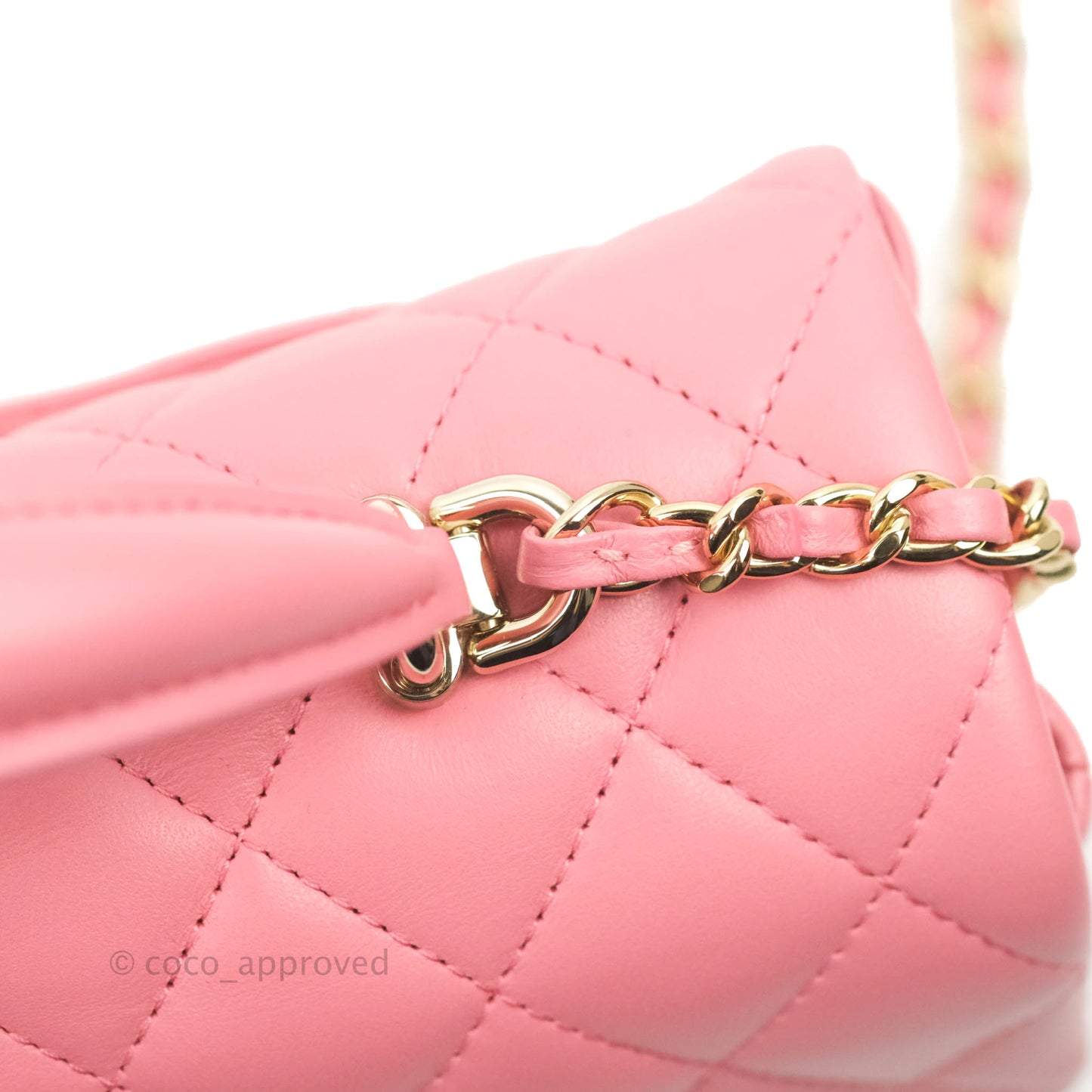 Chanel Top Handle Mini Rectangular Flap Bag Rosy Pink Lambskin Gold Hardware