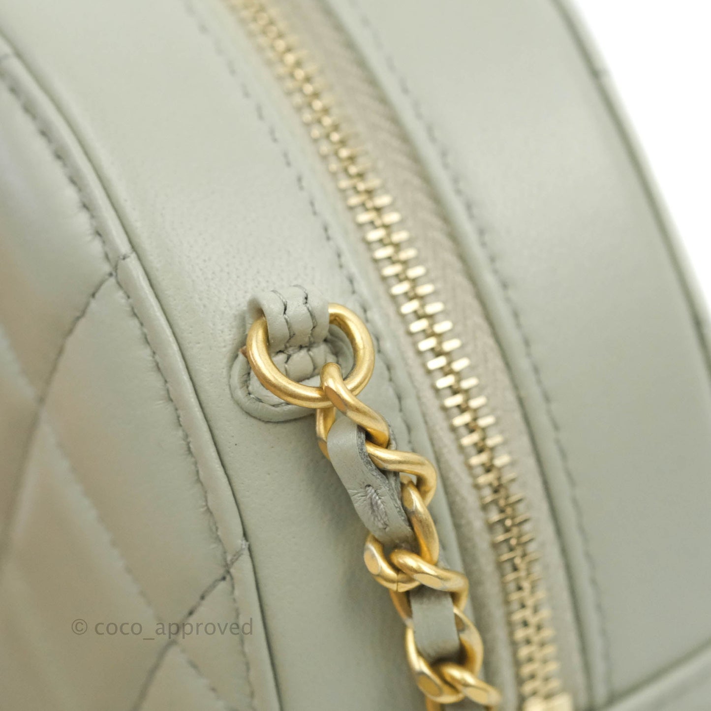 Chanel Quilted Round Pearl Crush Clutch With Chain Grey Lambskin Aged Gold Hardware