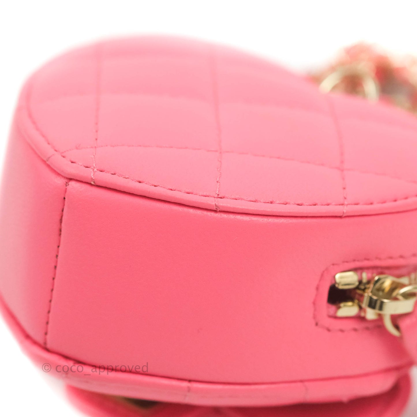 Chanel Small Heart Coin Purse Necklace Pink Lambskin Gold Hardware 22S