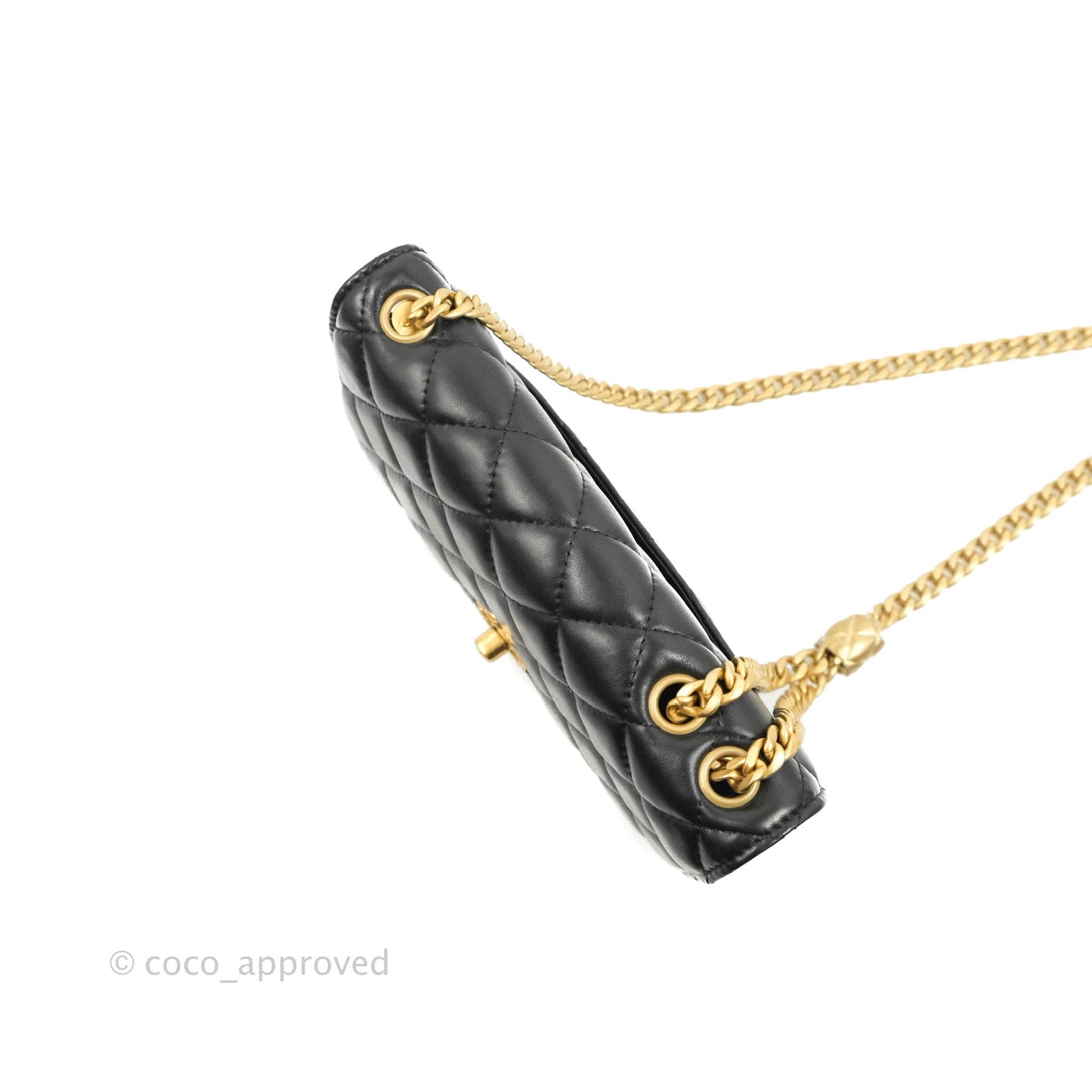 Chanel Quilted Wallet on Chain WOC Adjustable Chain Black Lambskin Aged Gold Hardware 22K