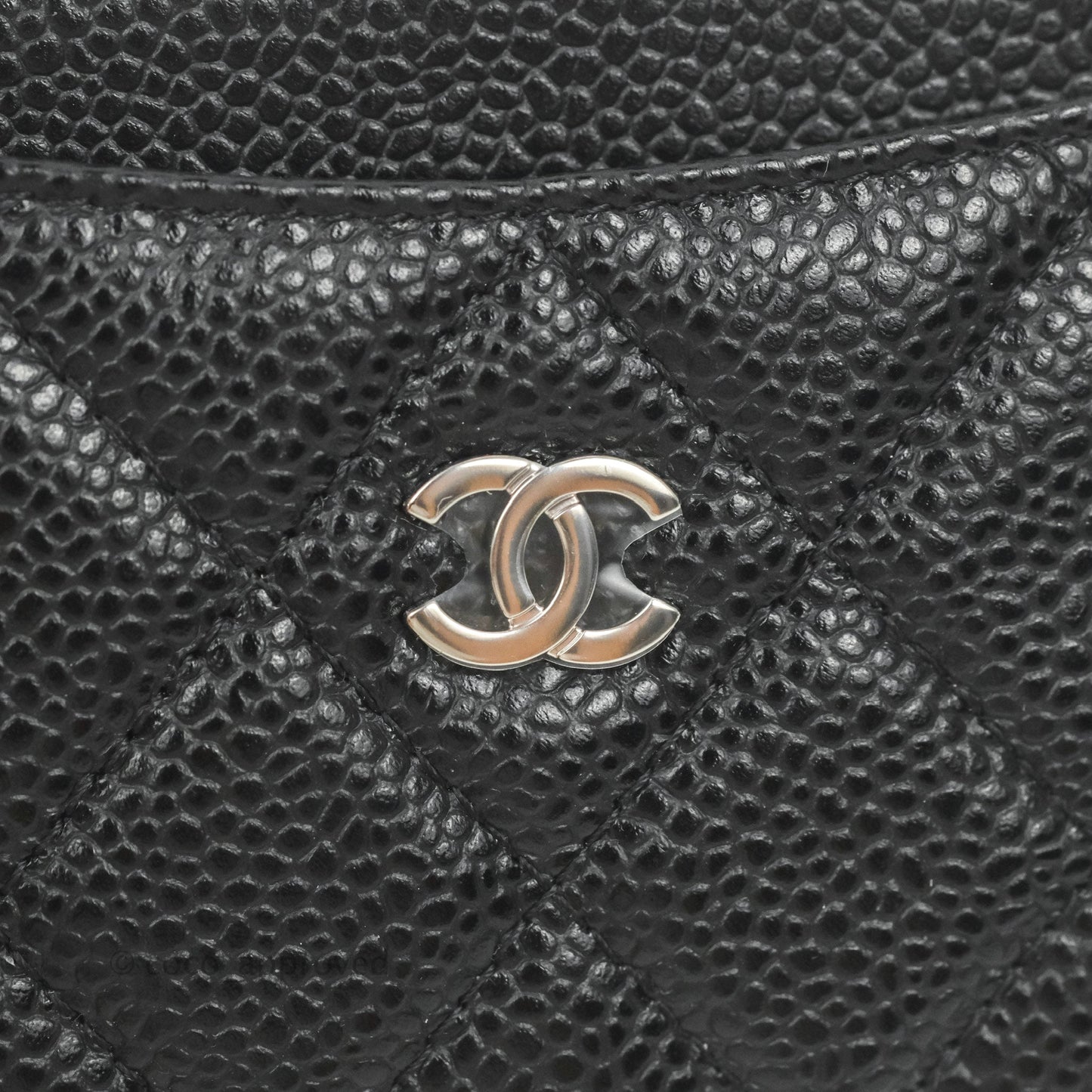 Chanel Classic Flat Card Holder Black Caviar Silver Hardware