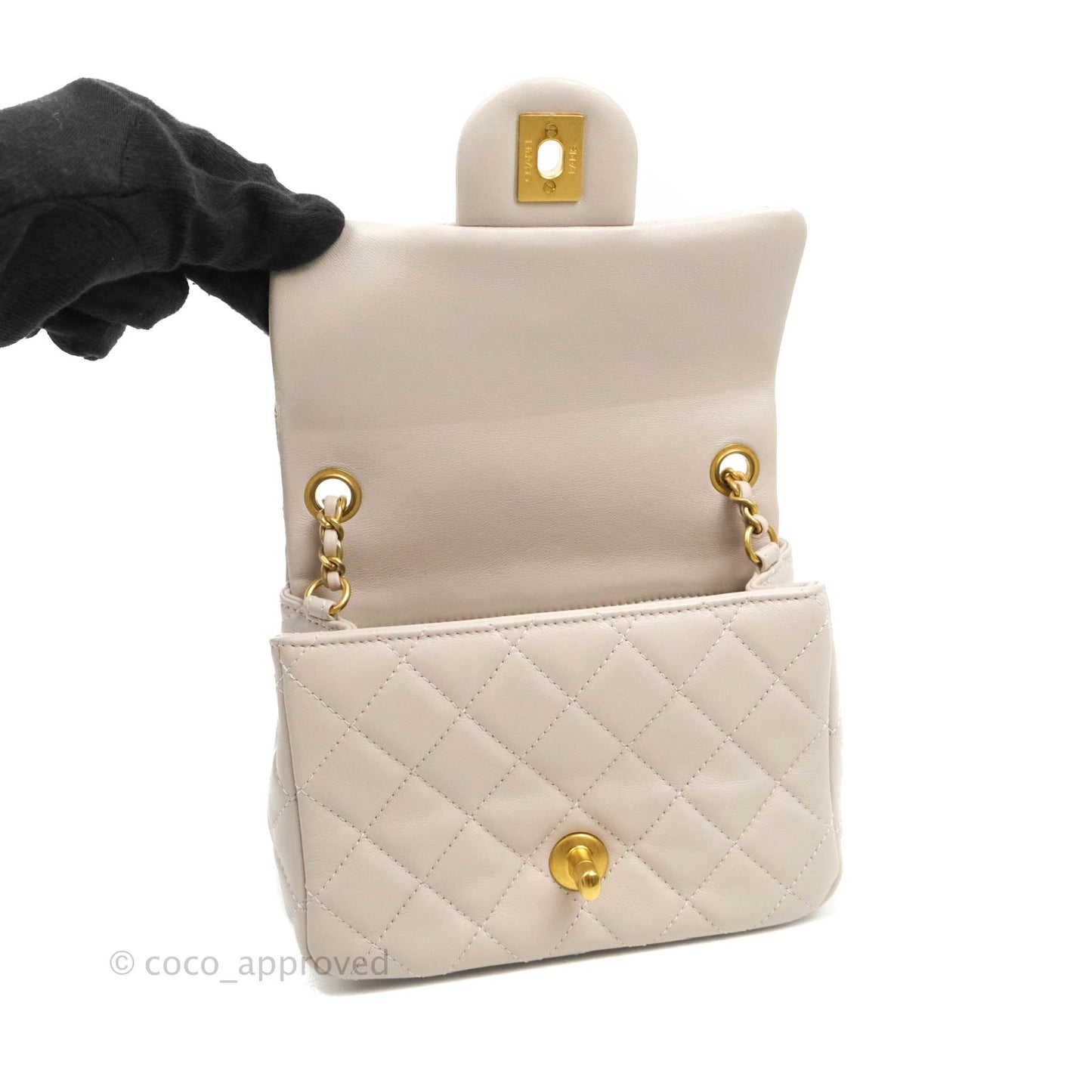 Chanel Mini Square Pearl Crush Quilted Pale Lilac Lambskin Gold Hardware