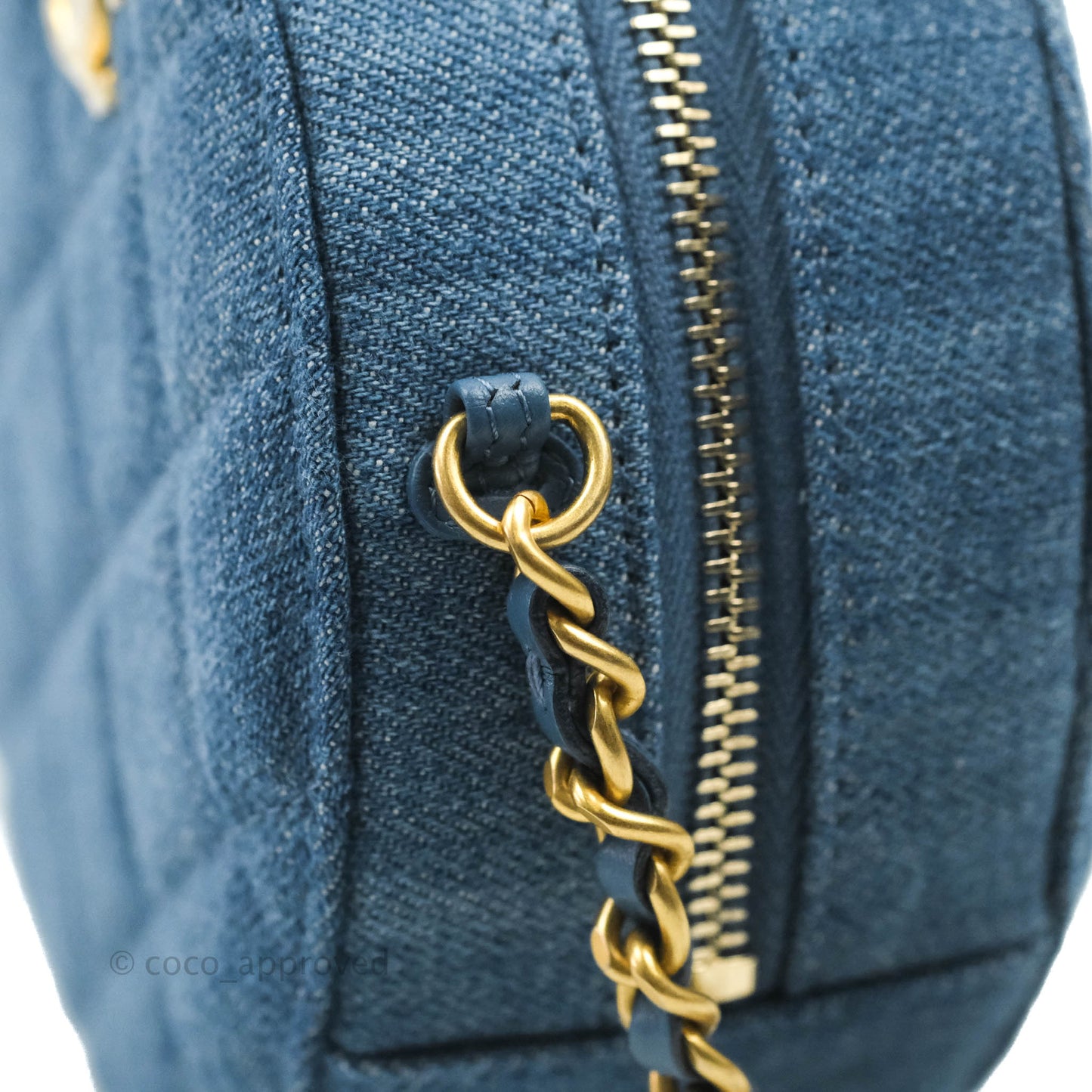 Chanel Quilted Pearl Crush Round Clutch With Chain Denim Aged Gold Hardware