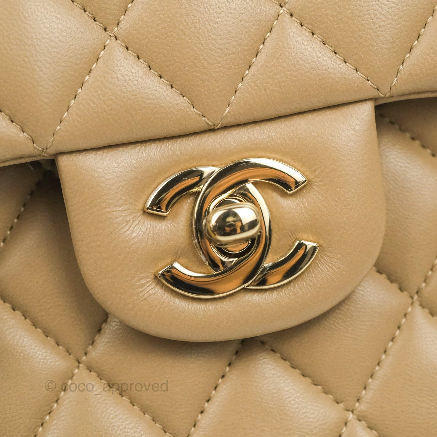 Chanel Small Classic Quilted Flap Dark Beige Lambskin Gold Hardware