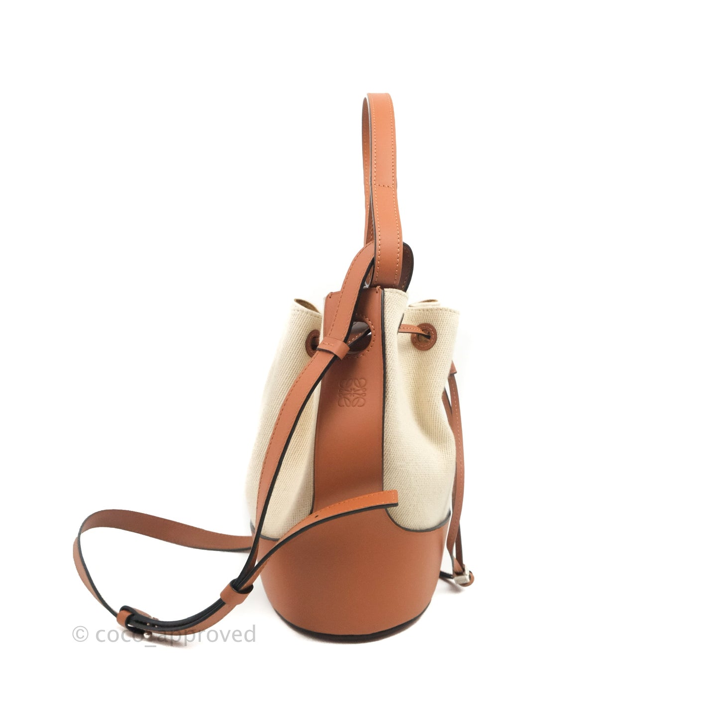 Loewe Small Balloon Bucket Bag Canvas Tan Calfskin