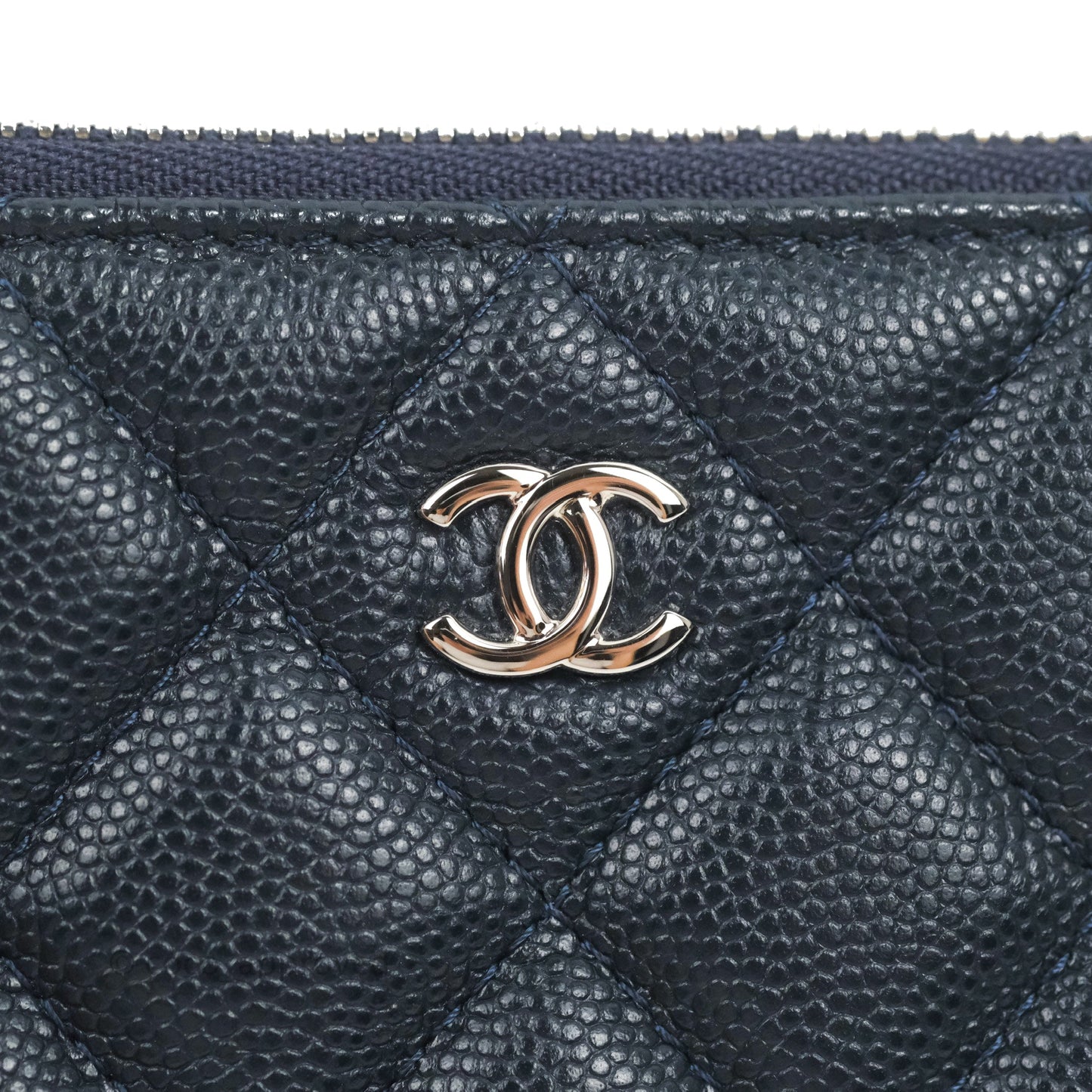 Chanel Quilted Mini O Case Navy Caviar Silver Hardware