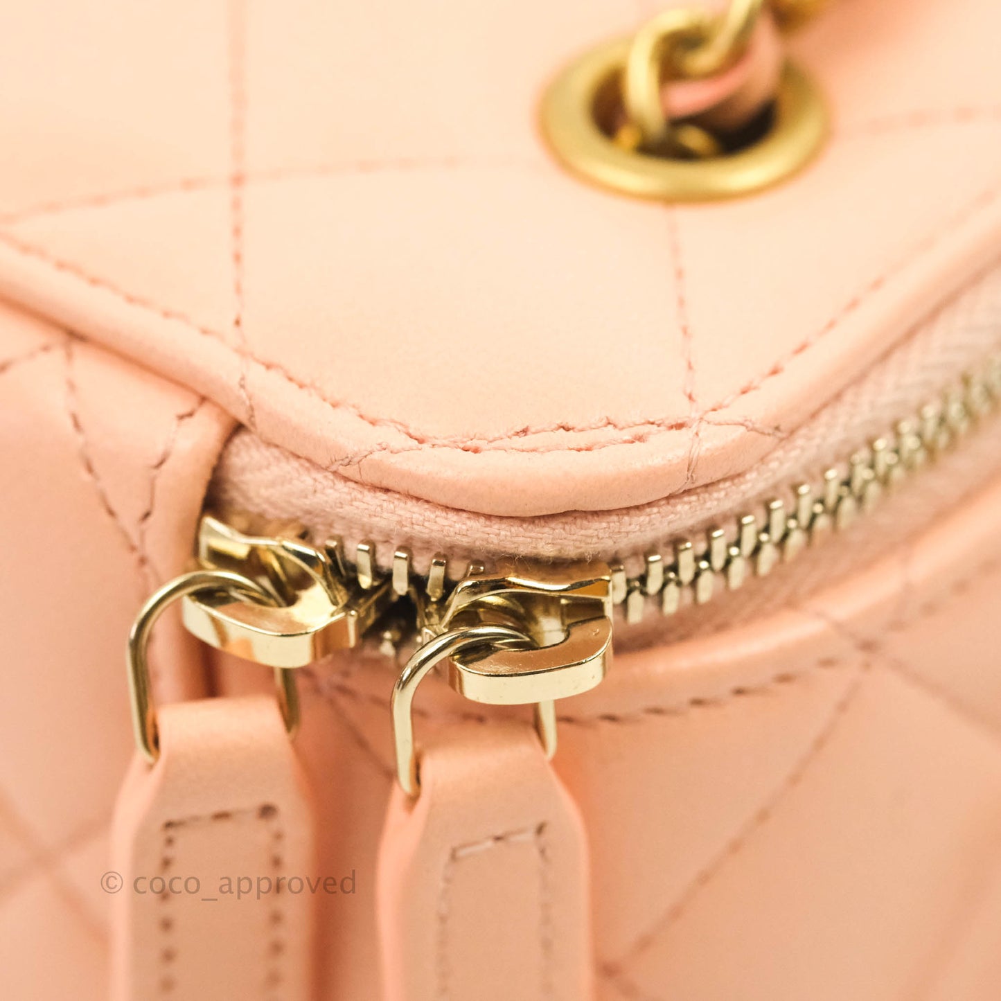 Chanel Classic Mini Pearl Crush Vanity With Chain Pink Lambskin Aged Gold Hardware