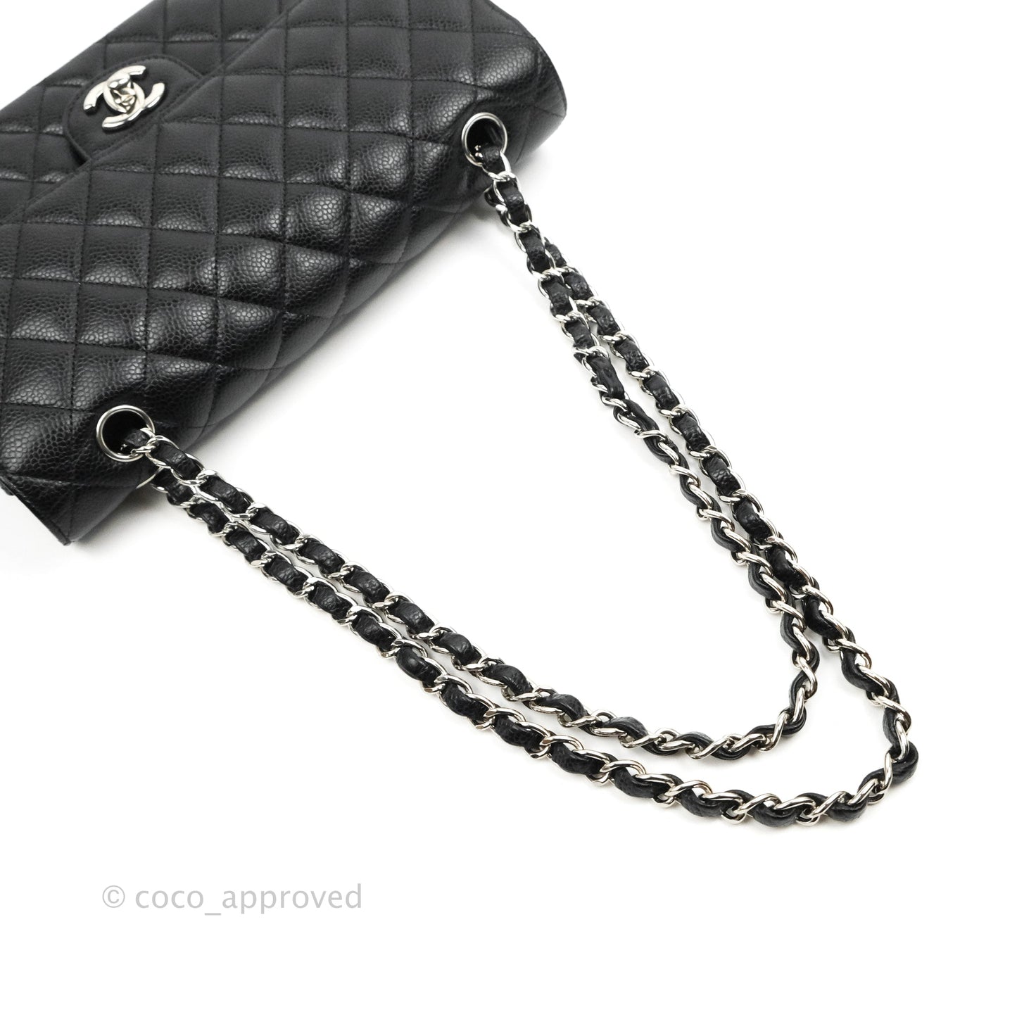 Chanel Classic M/L Medium Flap Quilted Black Caviar Silver Hardware