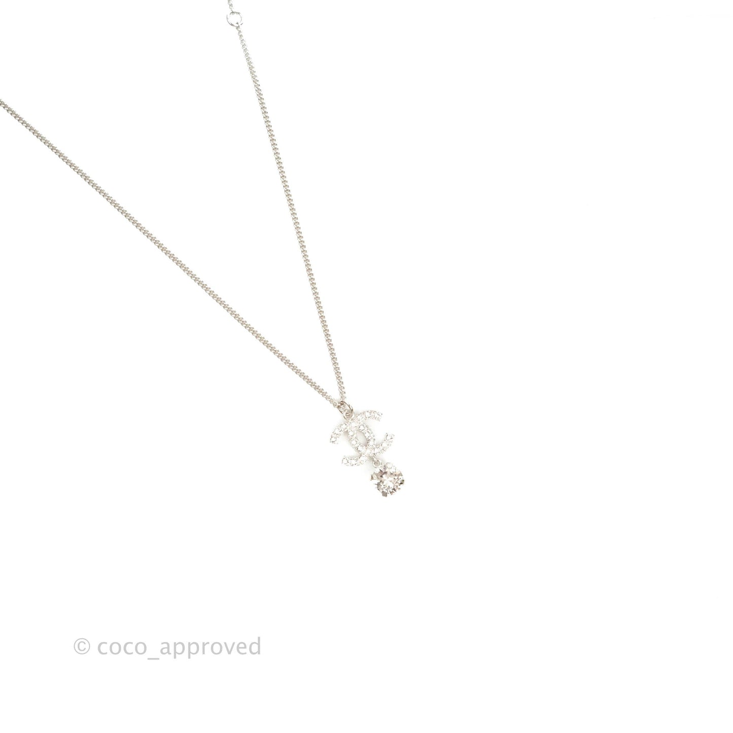 Chanel Crystal Silver CC Drop Necklace