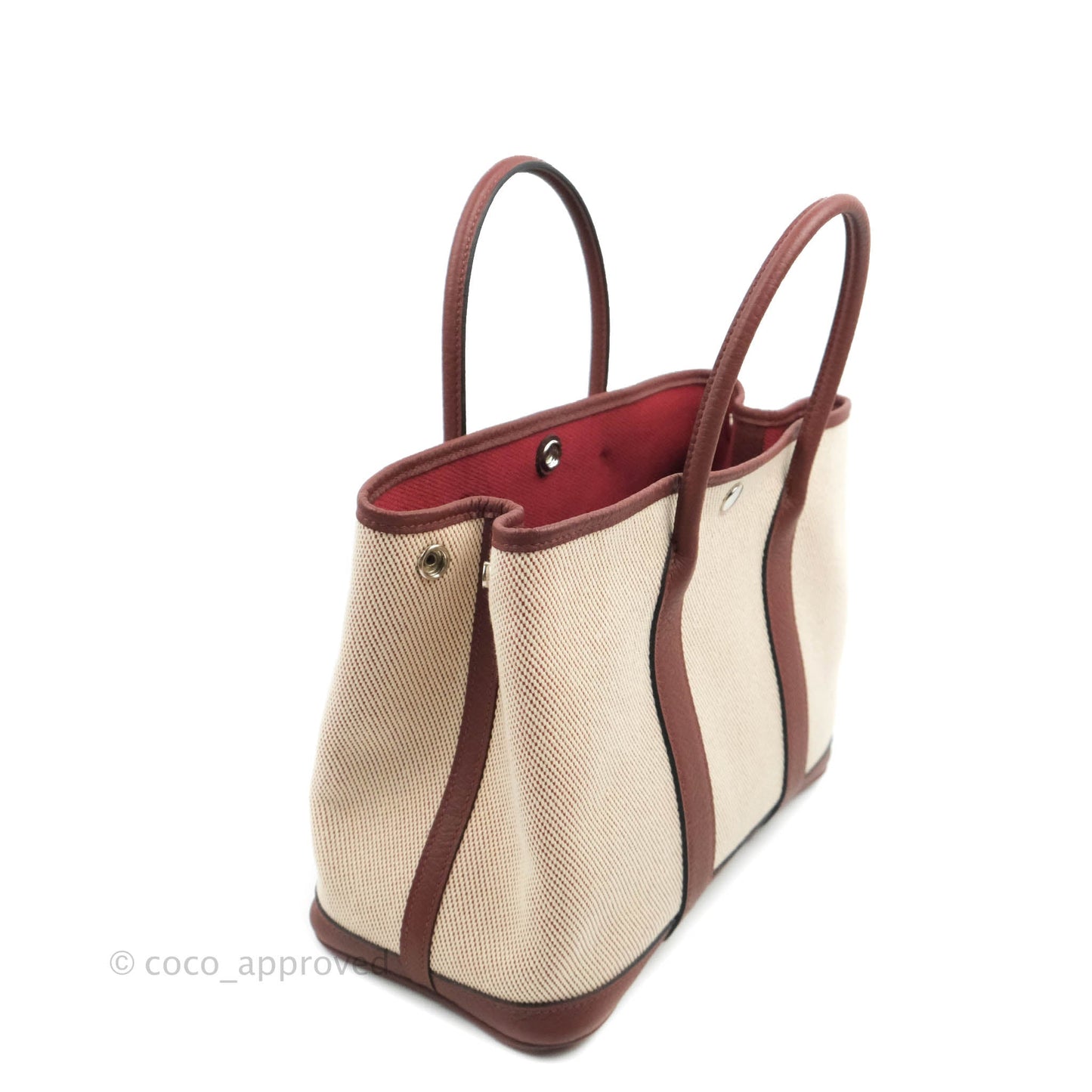 Hermès Garden Party 30 Canvas Framboise Rouge Sellier With Twilly
