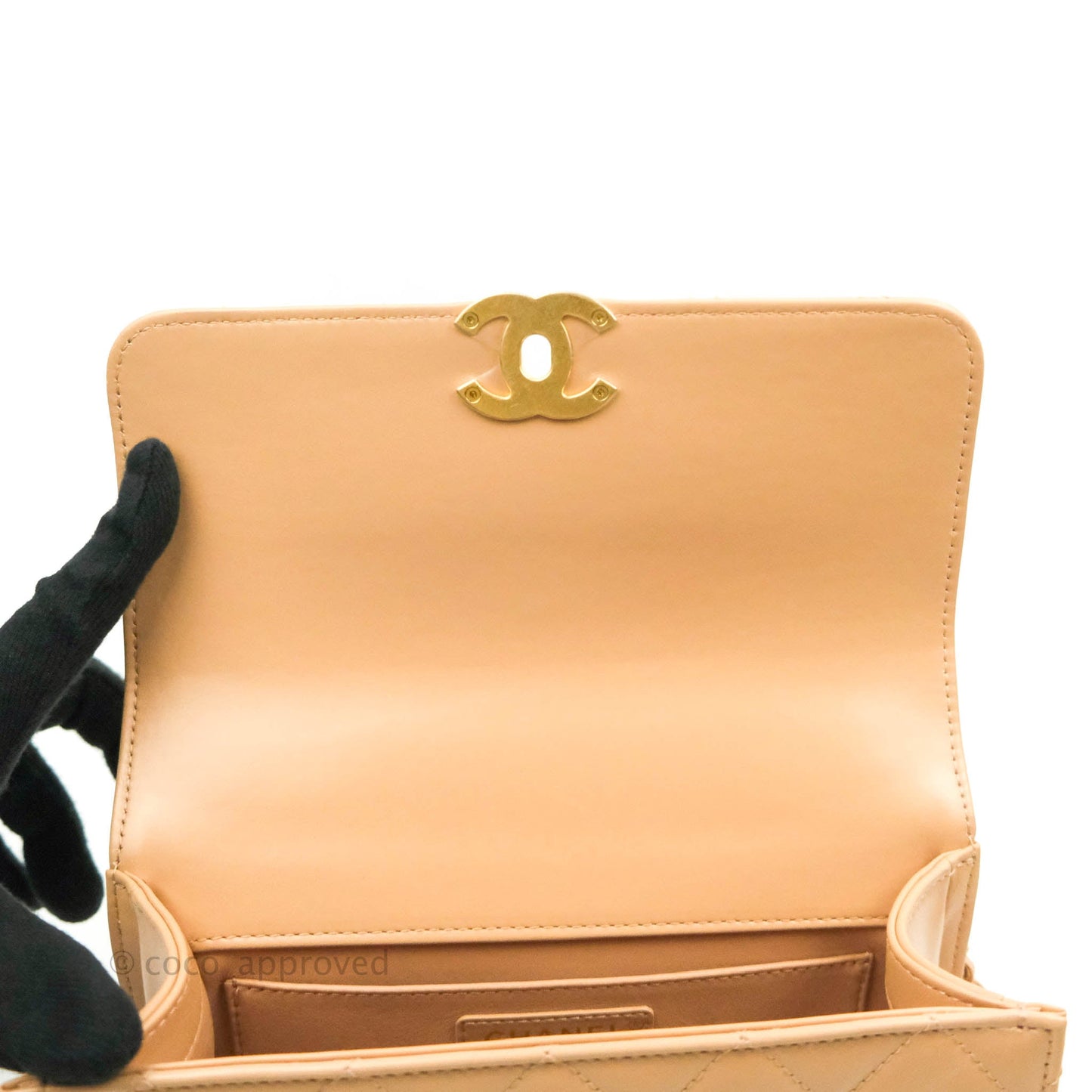 Chanel Quilted Small Perfect Fit Adjustable Beige Calfskin Gold Hardware 21A