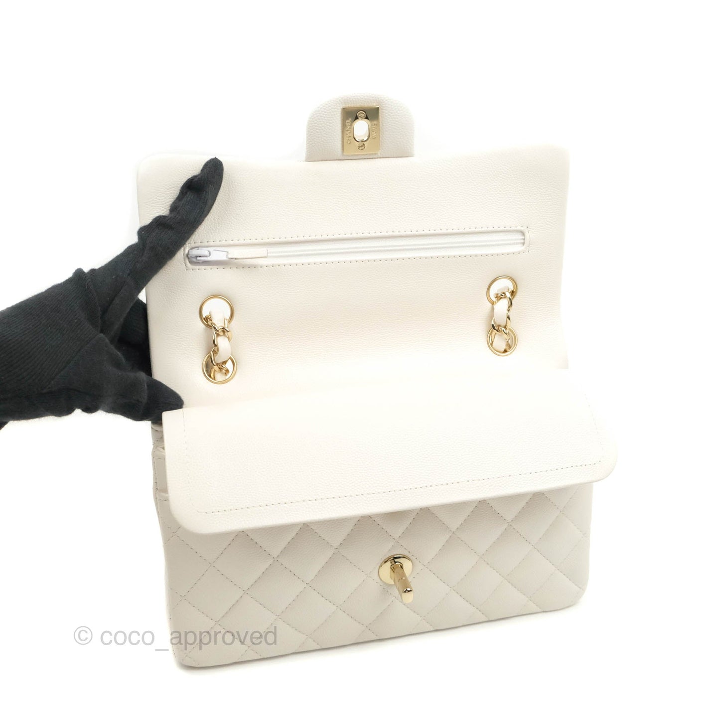 Chanel Classic Small S/M Flap White Caviar Gold Hardware 21S