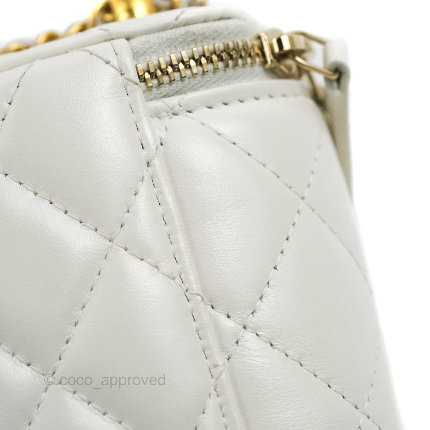 Chanel Quilted Mini Perfect Fit Vanity With Chain White Calfskin Aged Gold Hardware