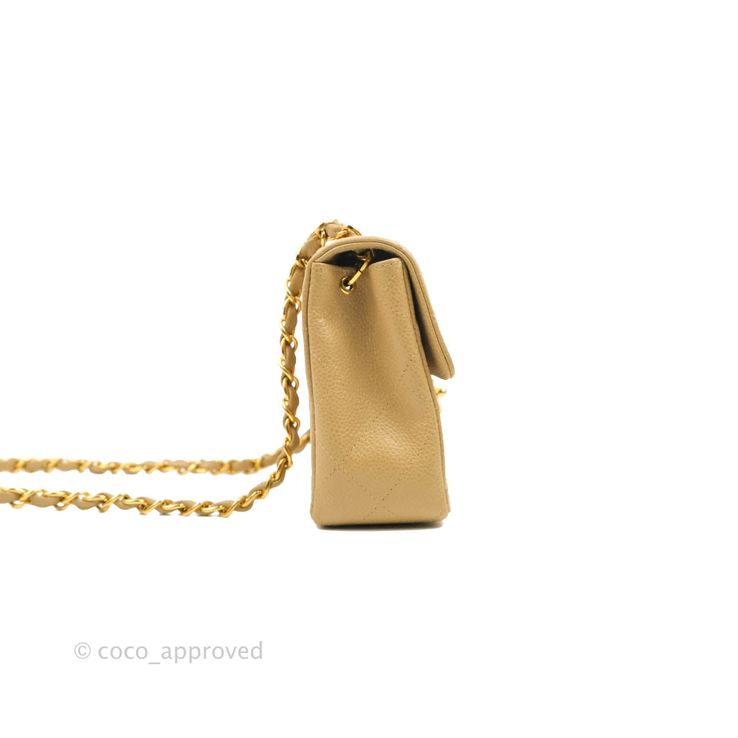 Chanel Vintage Quilted Mini Square Dark Beige Caviar 24K Gold Hardware