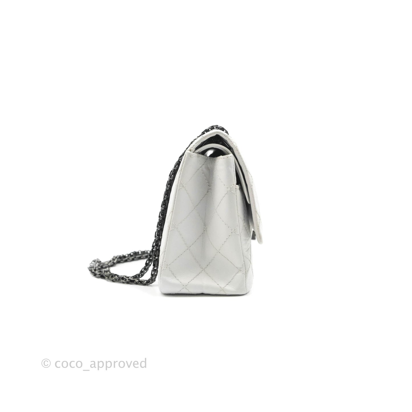 Chanel Quilted Reissue 226 Flap White Aged Calfskin Gun Metal Hardware