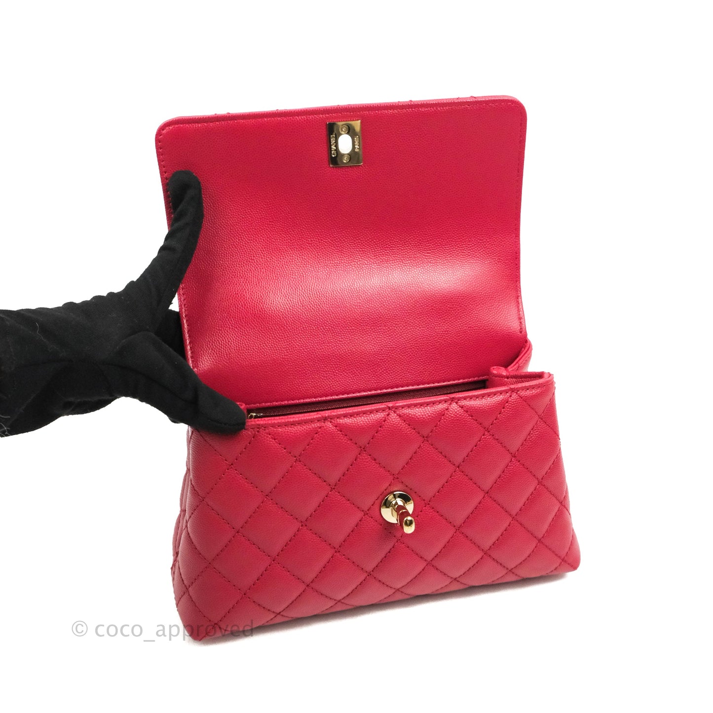 Chanel Small Coco Handle Quilted Dark Pink Caviar Gold Hardware 21A
