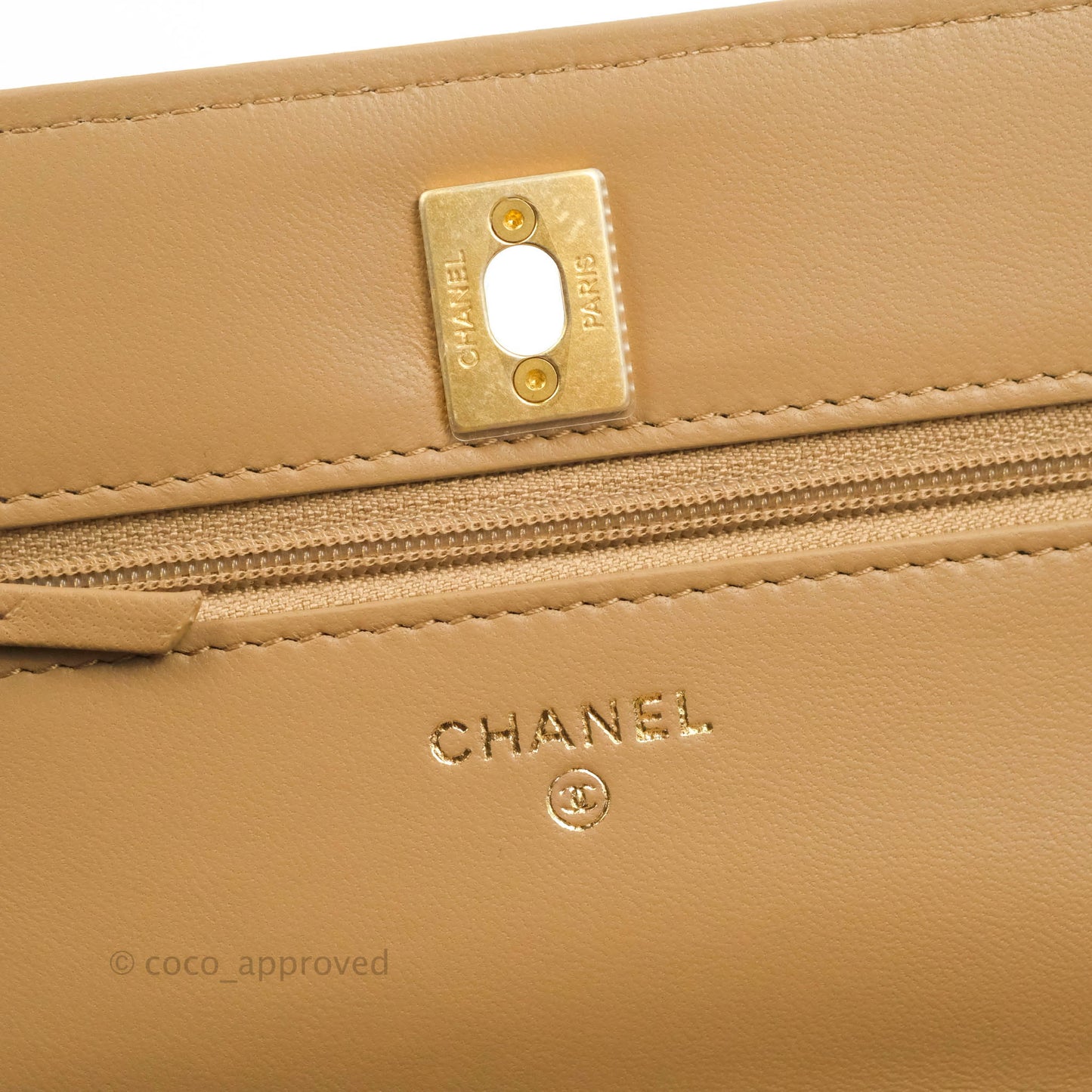 Chanel Quilted Pearl Crush Wallet on Chain WOC Beige Lambskin Aged Gold Hardware 22B