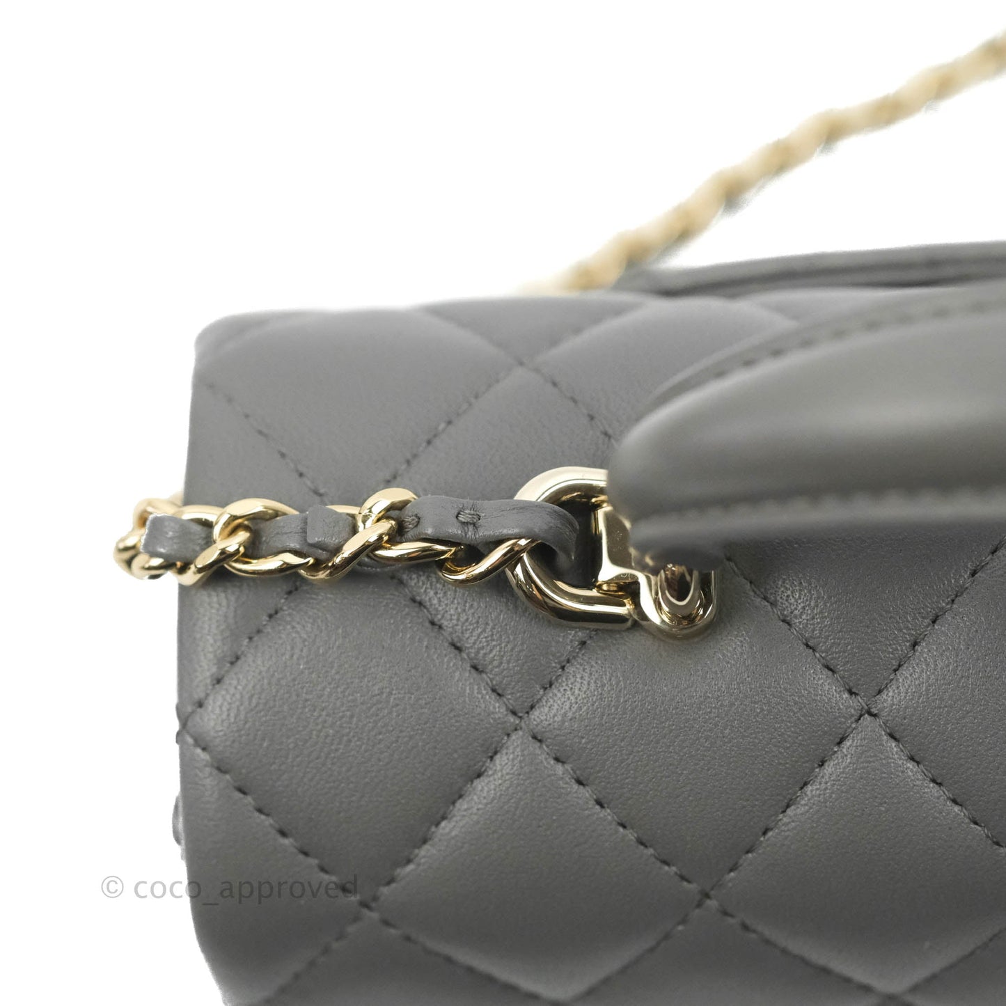 Chanel Top Handle Mini Rectangular Flap Bag Grey Lambskin Gold Hardware