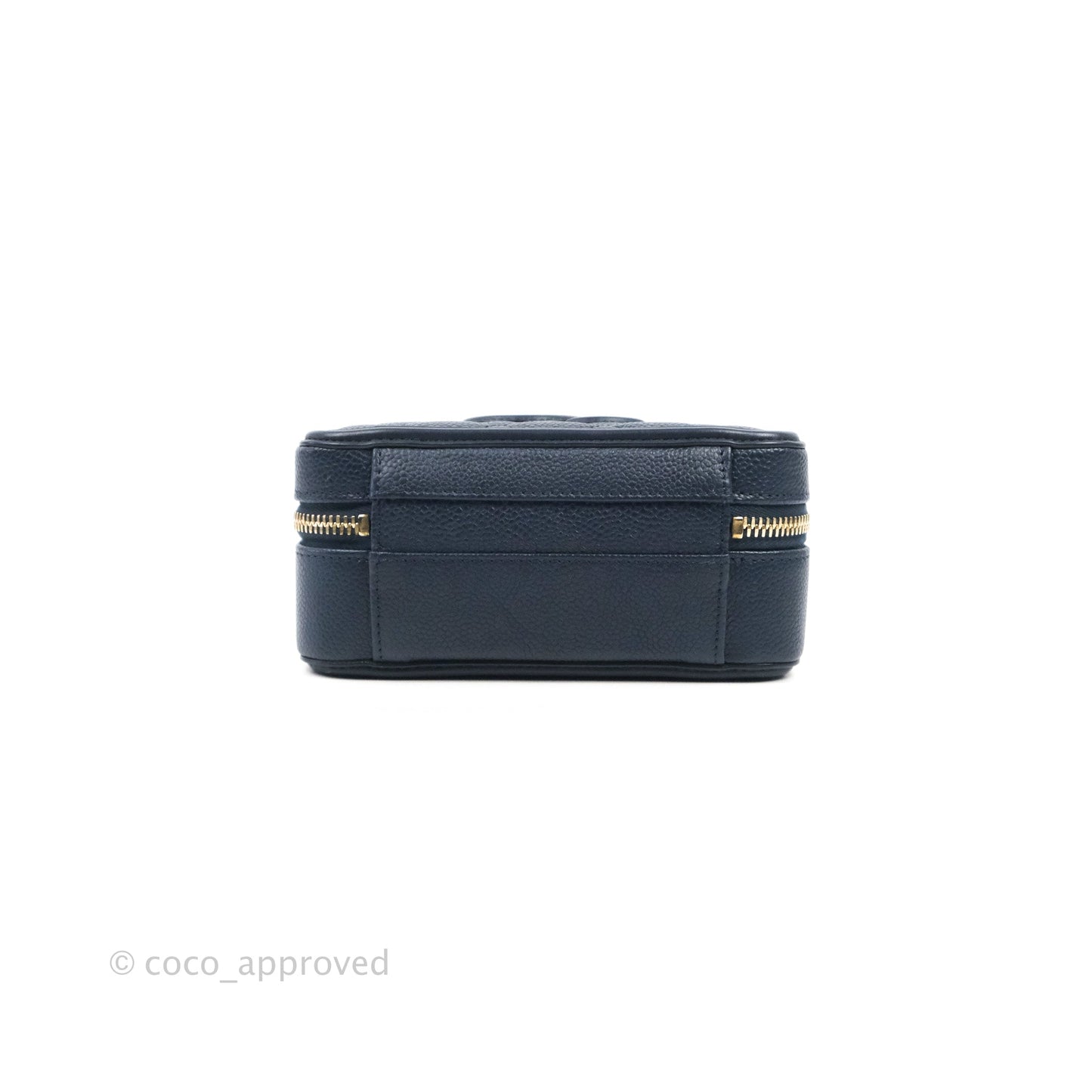 Chanel Quilted Small CC Filigree Vanity Case Navy Caviar Gold Hardware