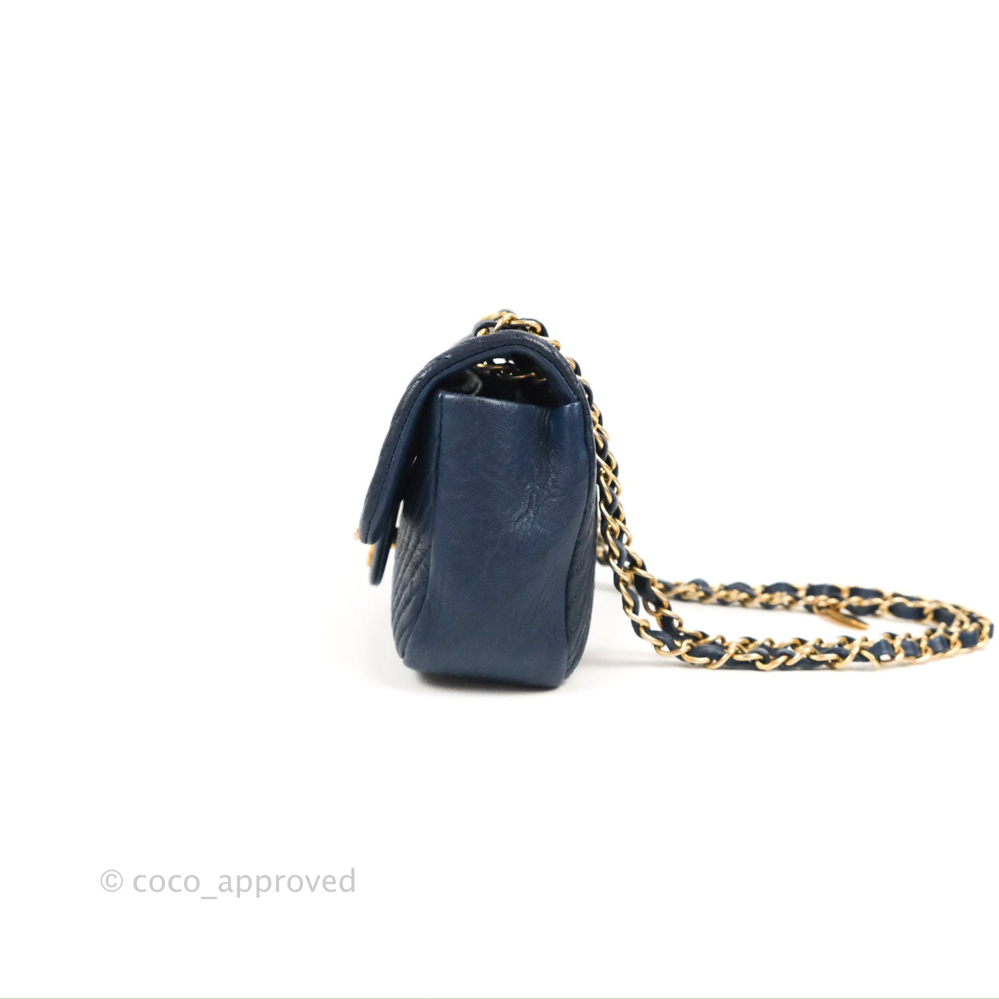 Chanel Small Chevron Surpique Flap Navy Calfskin Aged Gold Hardware