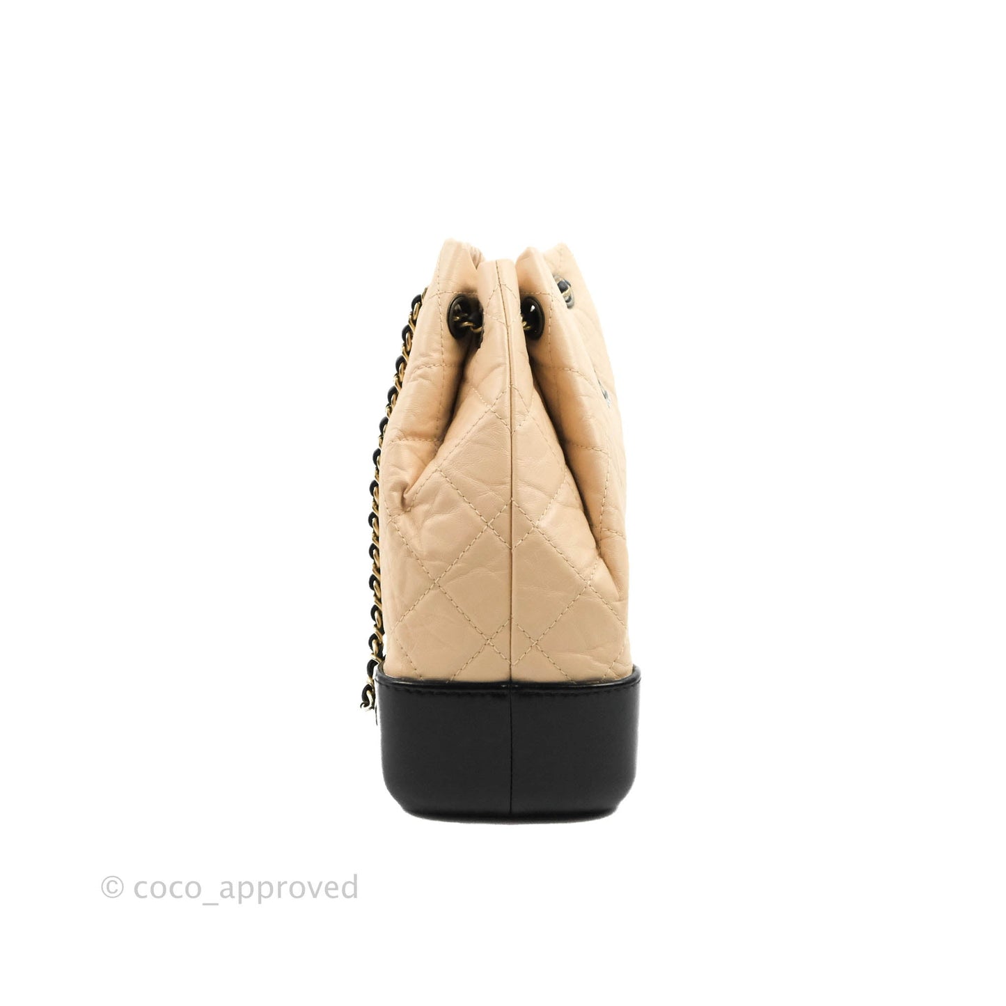 Chanel Small Gabrielle Backpack Beige Black Aged Calfskin