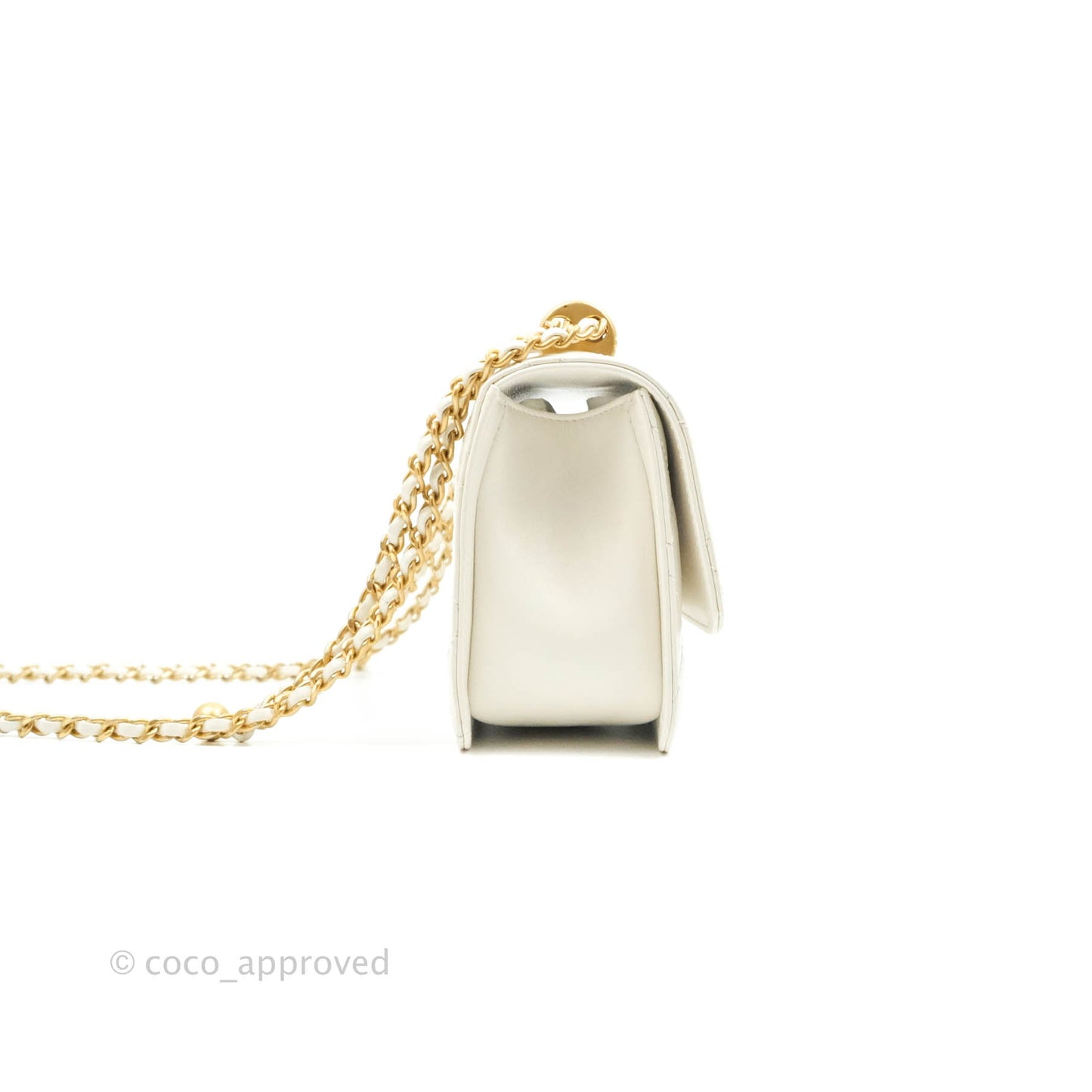 Chanel Quilted Mini Perfect Fit Adjustable White Calfskin Aged Gold Hardware