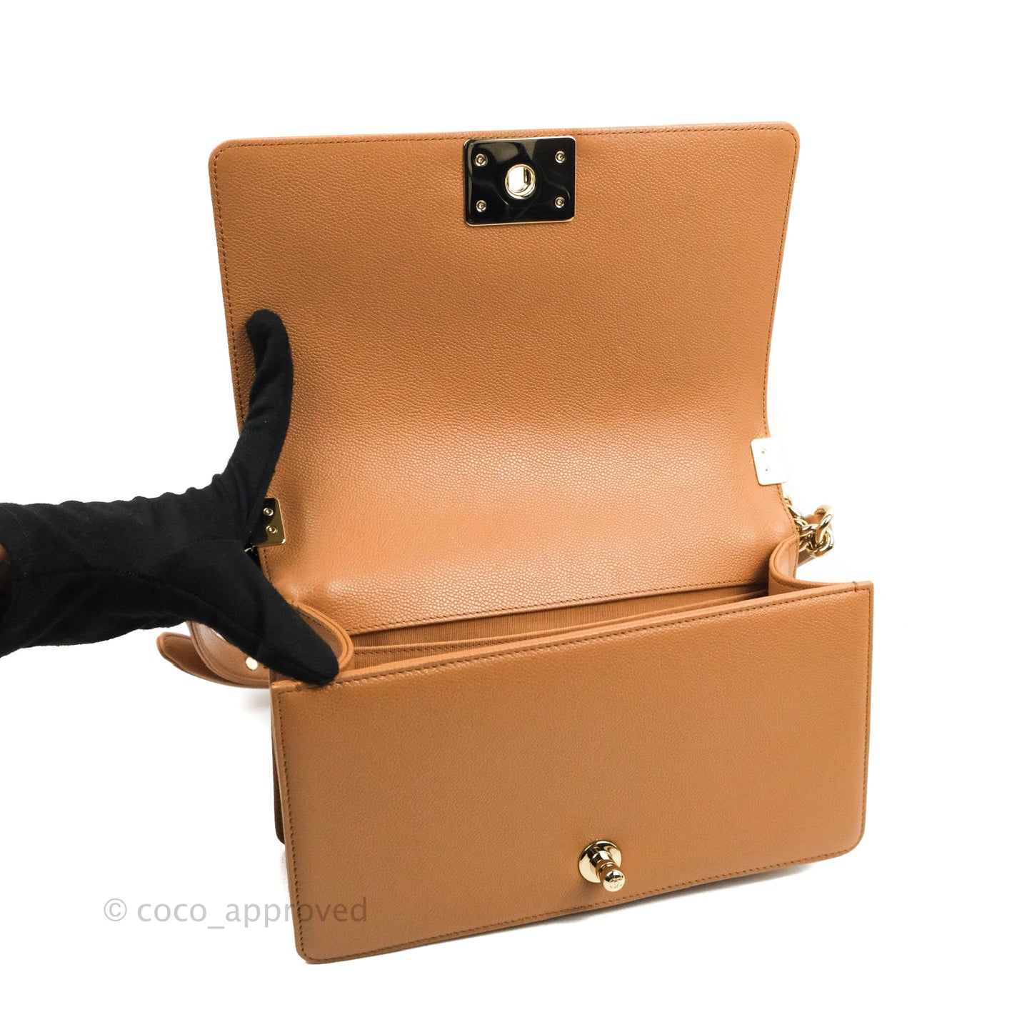 Chanel Quilted Medium Boy Caramel Caviar Gold Hardware