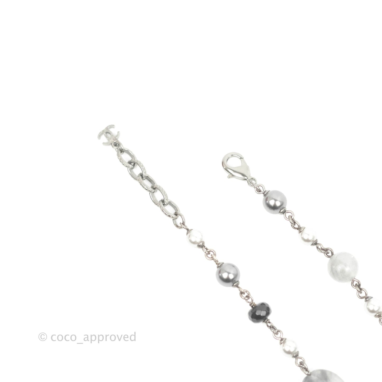 Chanel Pearl CC Necklace Silver Tone 14B