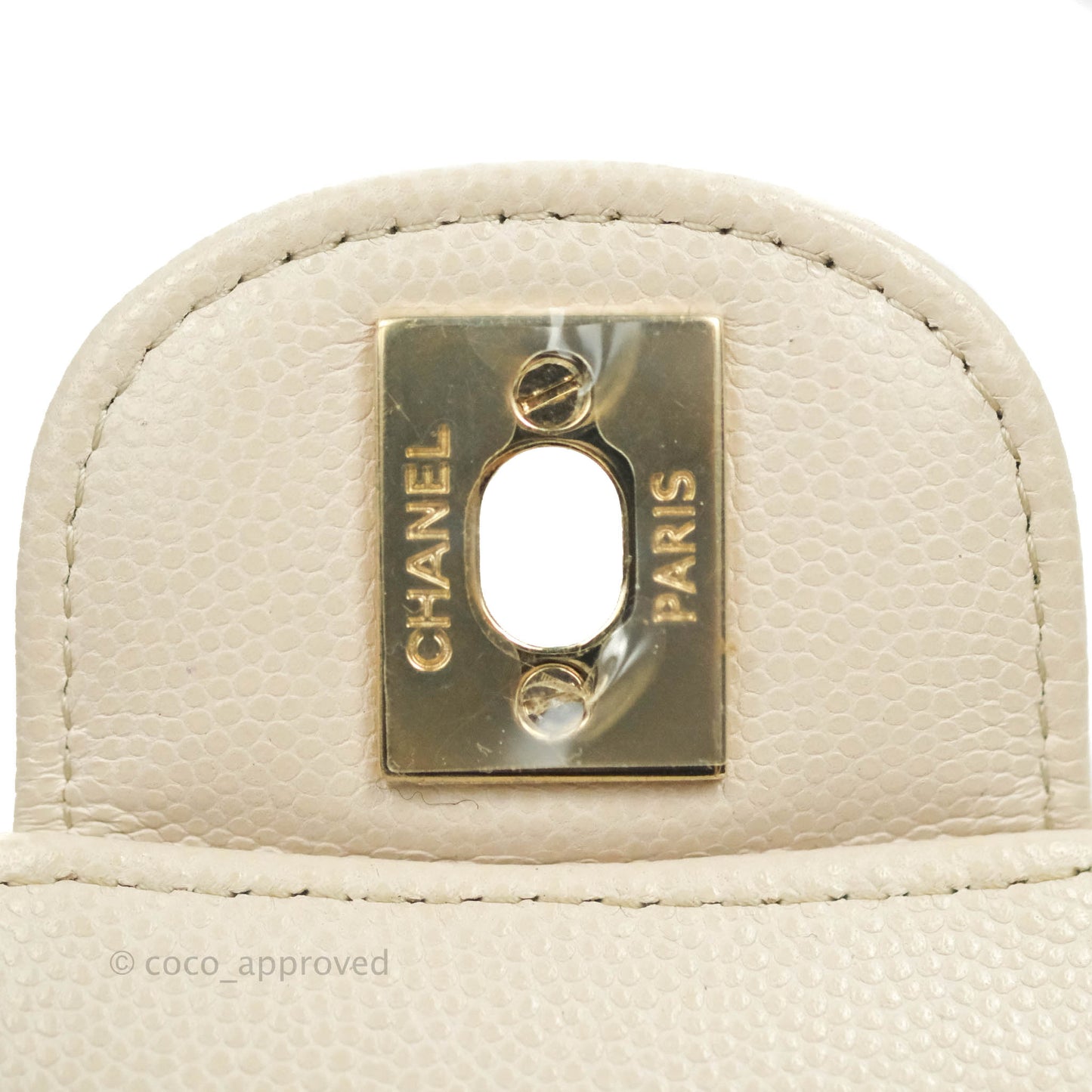 Chanel Classic M/L Medium Double Flap Chevron Ivory Caviar Gold Hardware