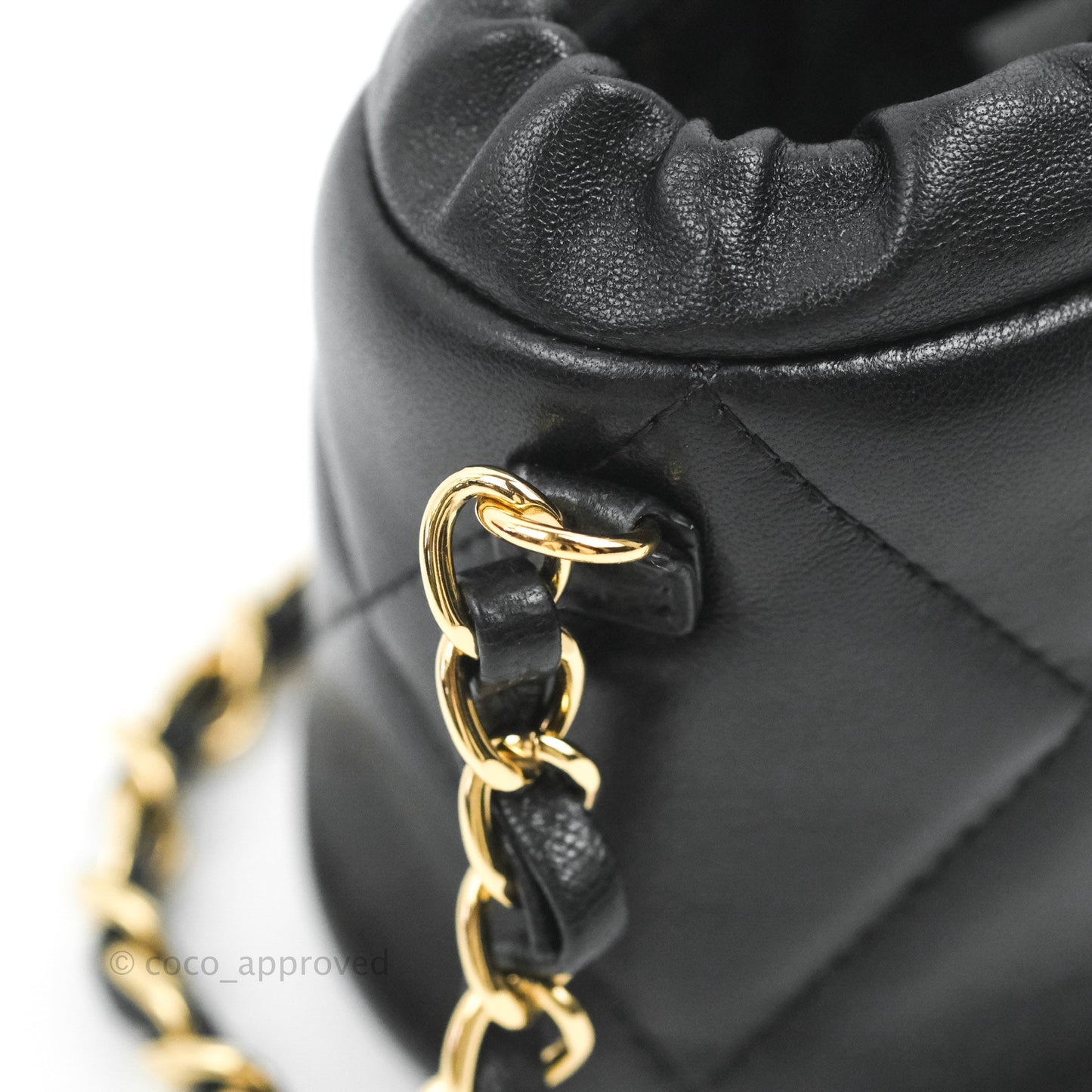 Chanel Mini Bucket Bag with Fluffy Chain Black Lambskin Gold Hardware