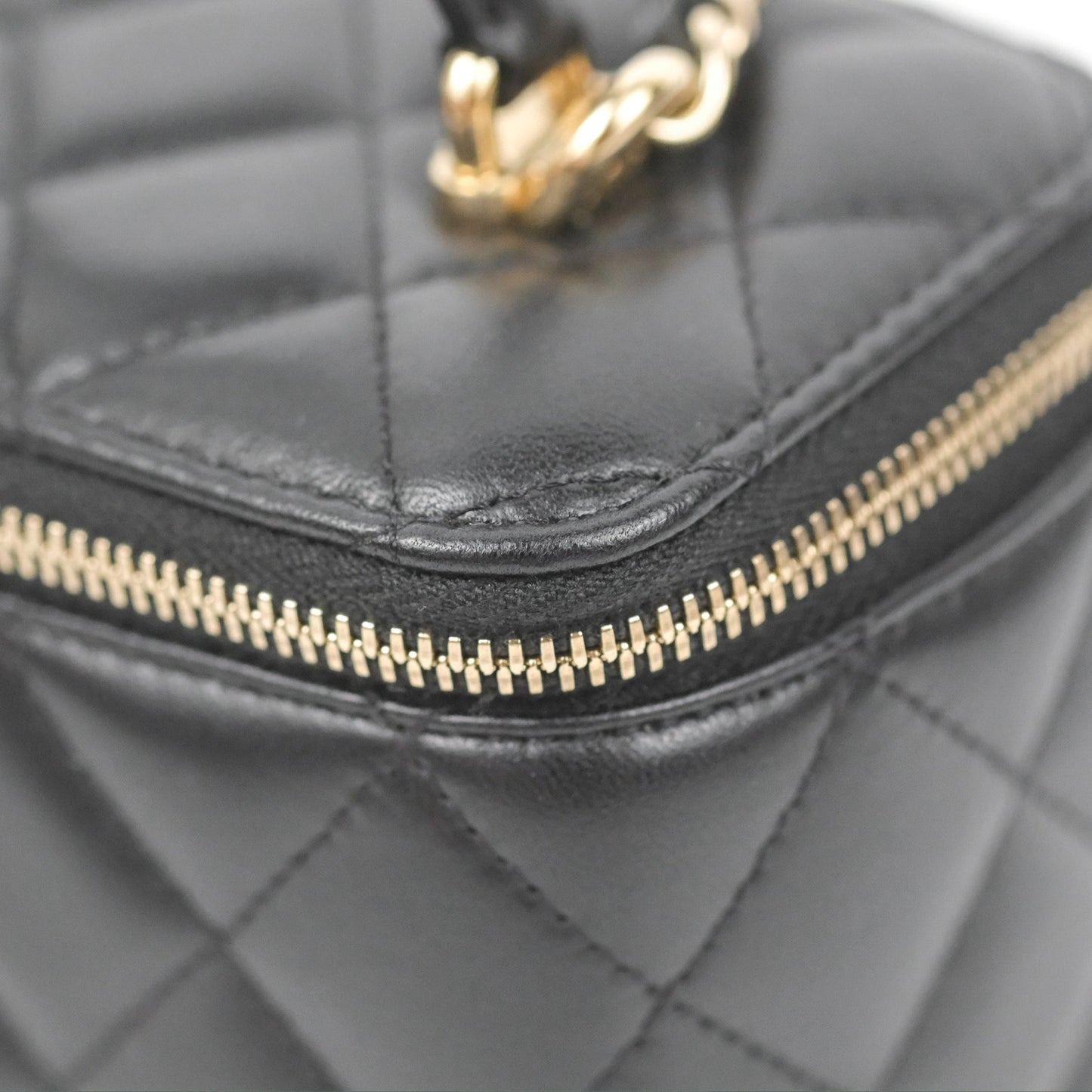 Chanel Vanity Rectangular Top Handle Black Lambskin Gold Hardware