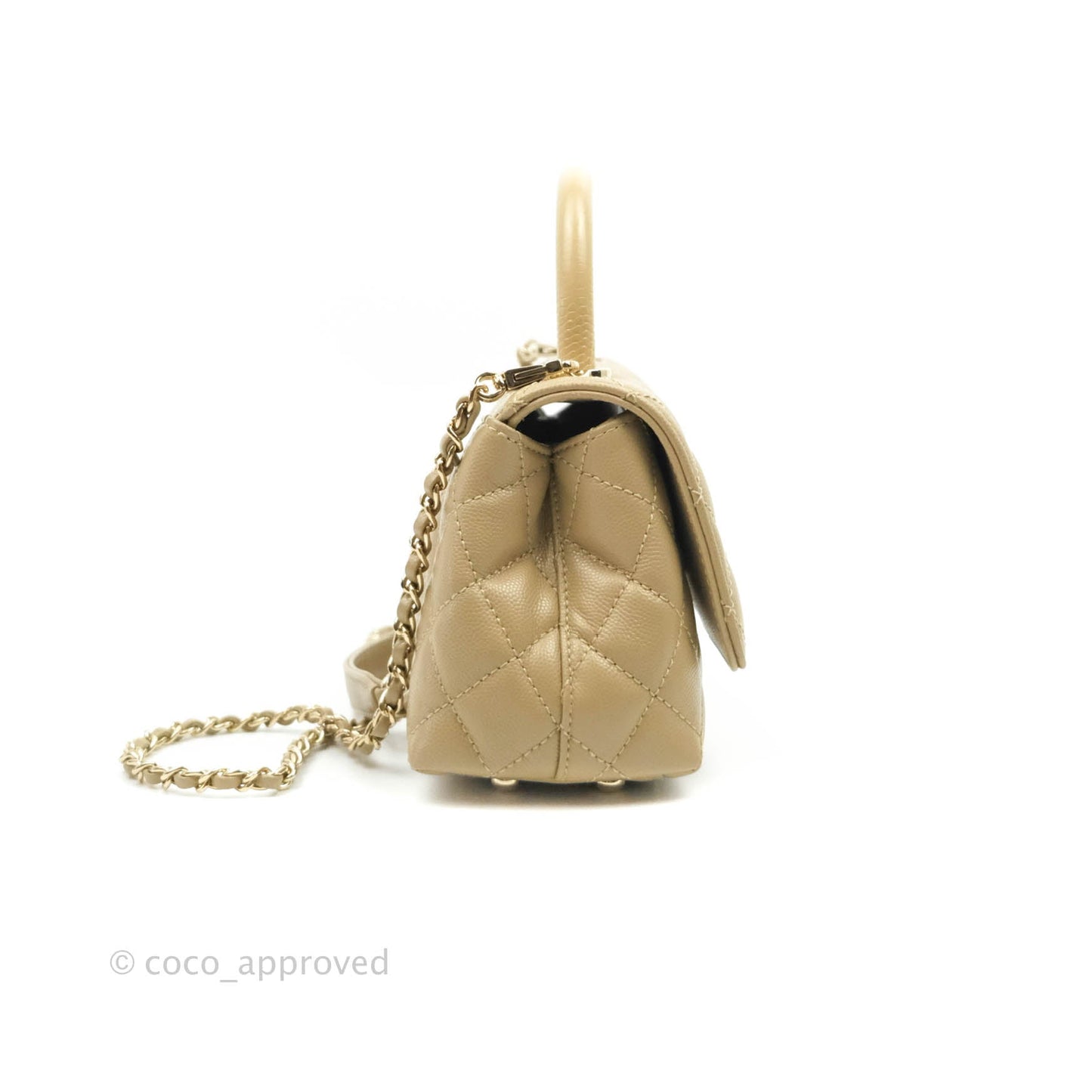 Chanel Mini Beige Coco Handle Quilted Caviar Gold Hardware Embossed Lizard Handle 21A