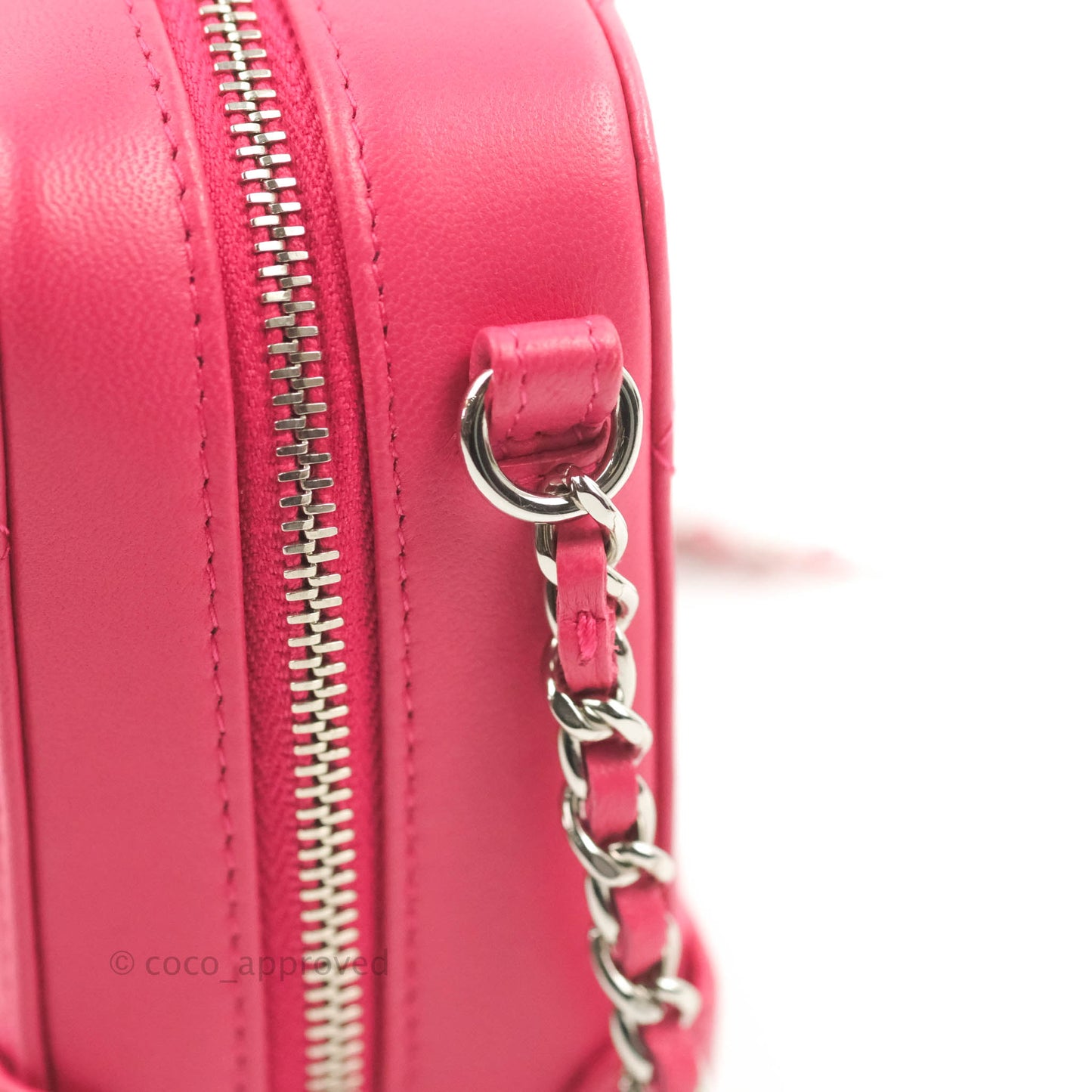 Chanel Mini Quilted Camera Case Pink Lambskin Silver Hardware