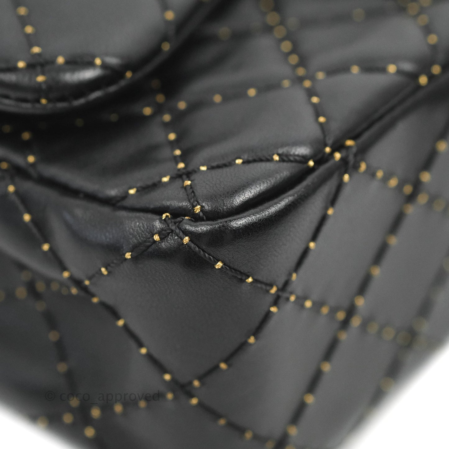 Chanel Quilted Stitched Flap Bag Lambskin Black Aged Gold Hardware 15A