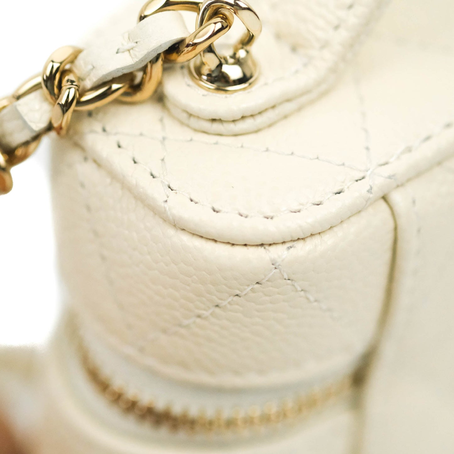 Chanel Quilted Small Handle With Care Vanity Case With Chain White Caviar Gold Hardware