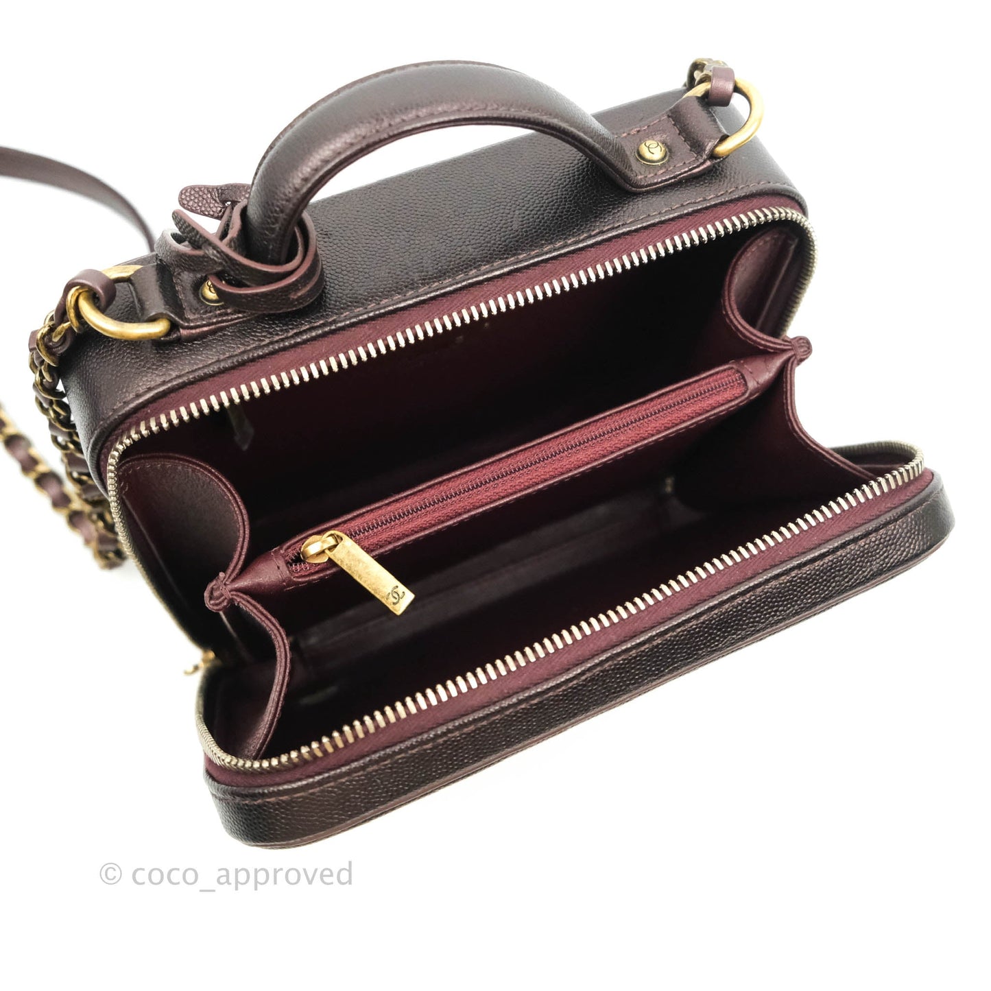 Chanel Quilted Medium CC Filigree Vanity Case Iridescent Burgundy Caviar Gold Hardware