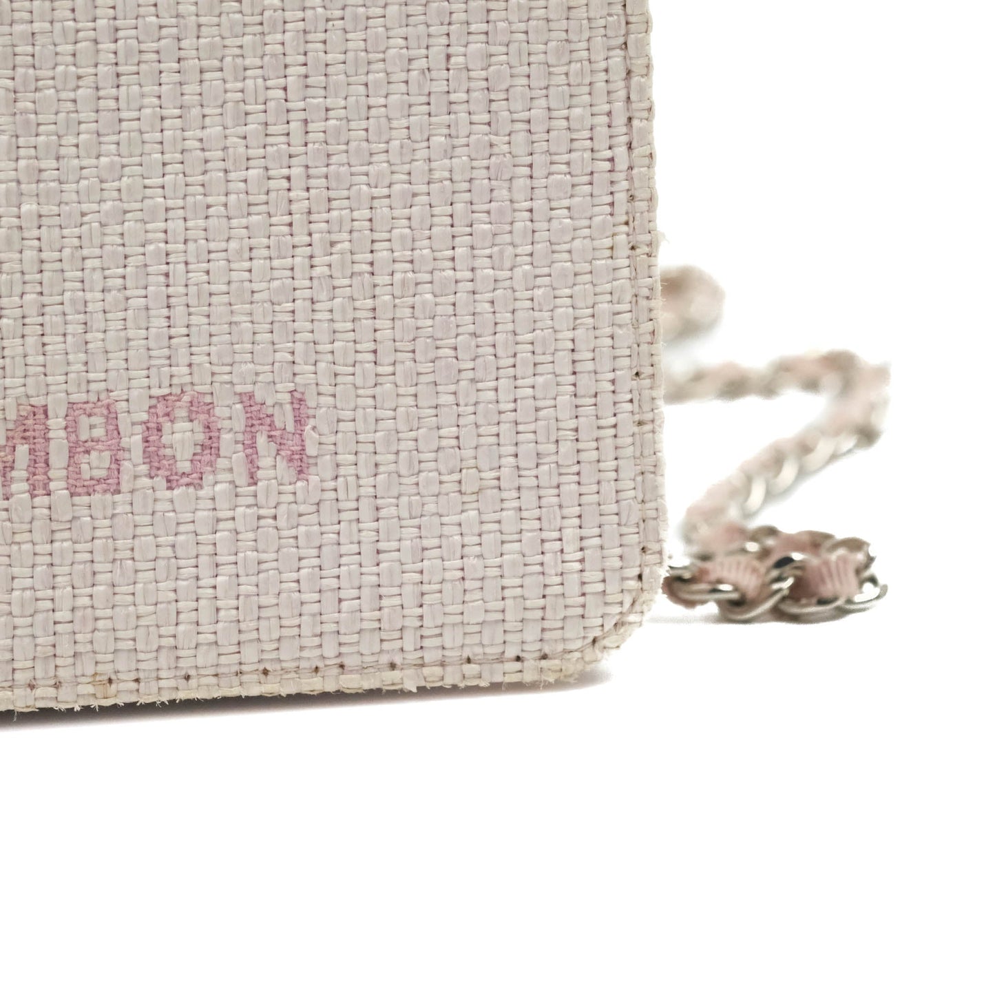 Chanel Deauville Wallet On Chain WOC Pink Canvas Silver Hardware