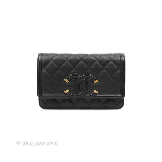 Chanel Filigree Wallet on Chain WOC Black Caviar Gold Hardware