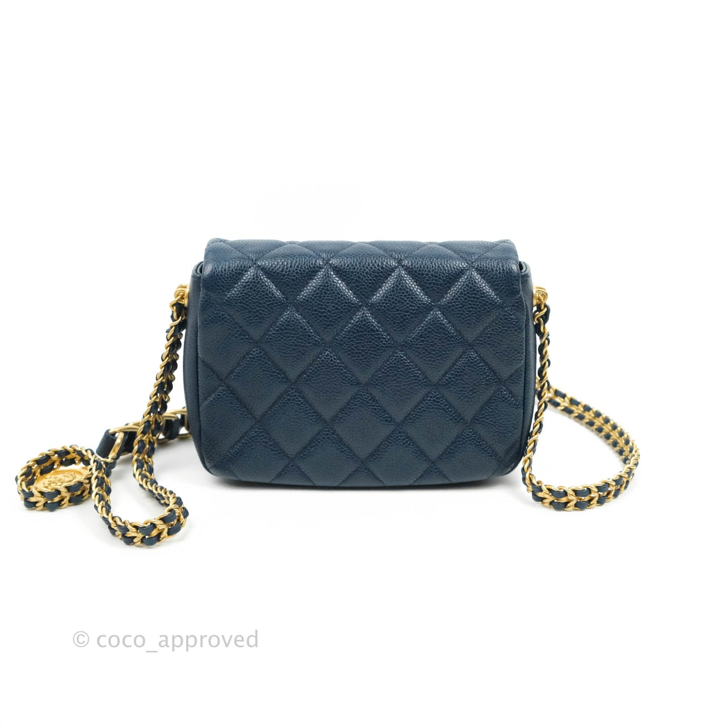 Chanel Mini Flap Bag Coin Charm Soul Chain Navy Caviar Aged Gold Hardware 21A