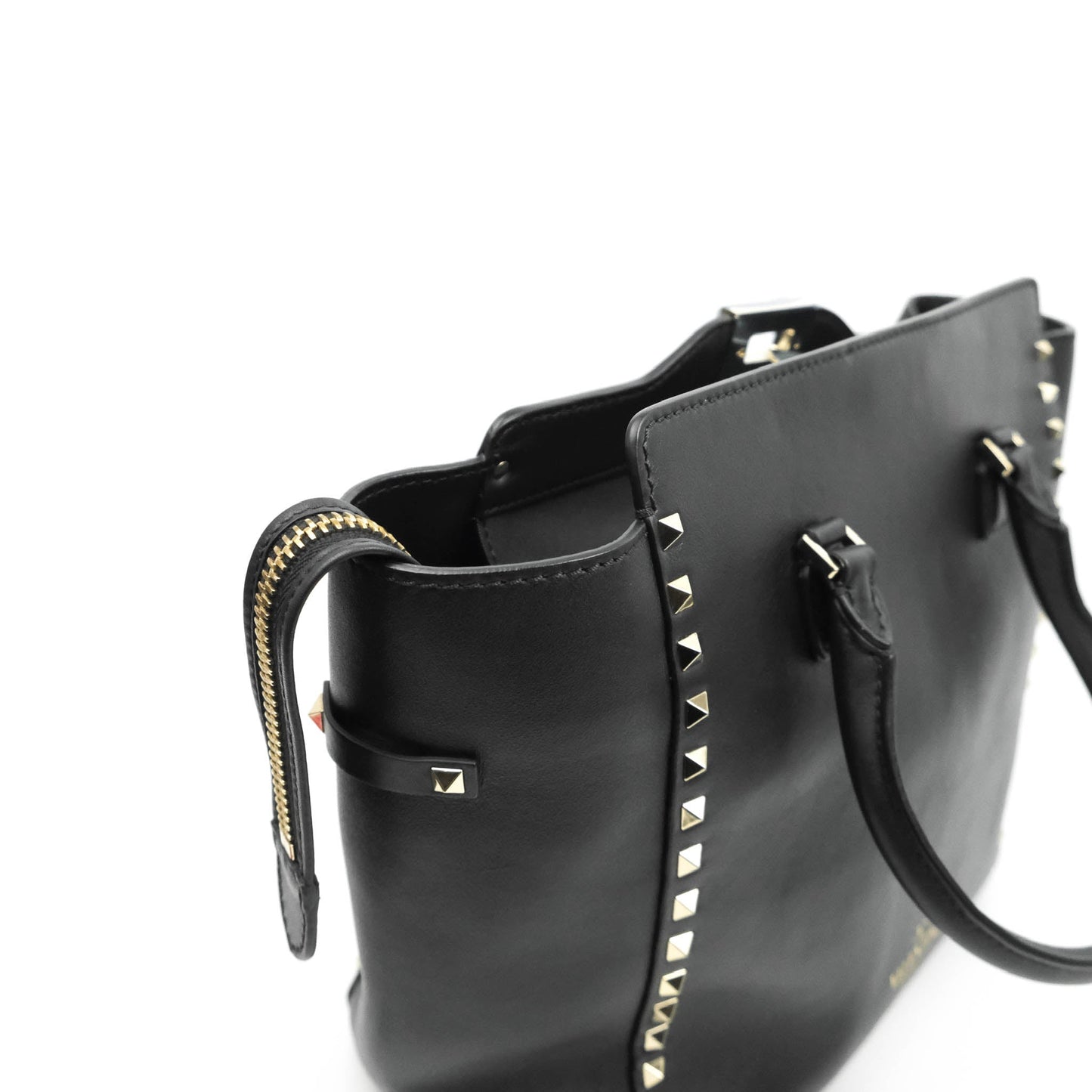 Valentino Garavani Rockstud Mini Trapeze Shoulder Bag Black Calfskin Gold Hardware