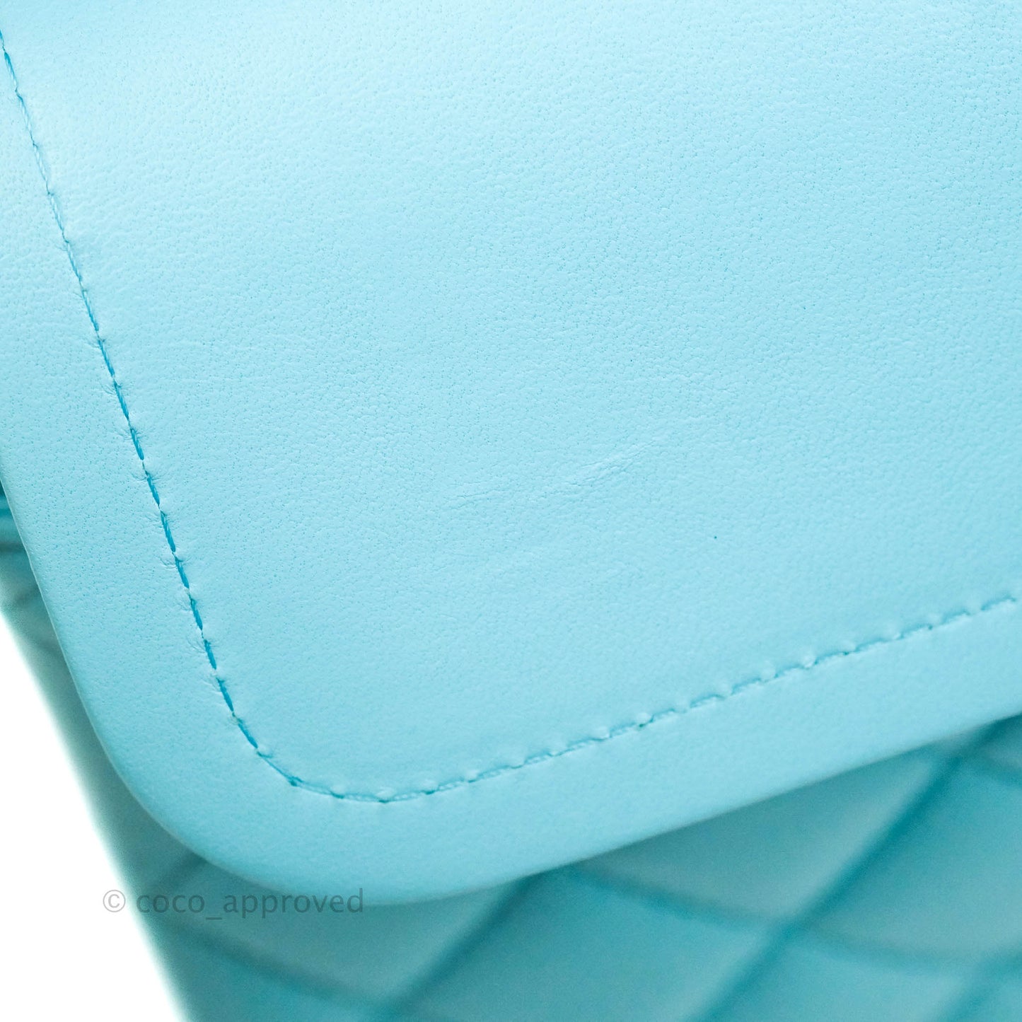 Chanel Classic M/L Medium Double Flap Tiffany Neon Blue Lambskin Silver Hardware 21S