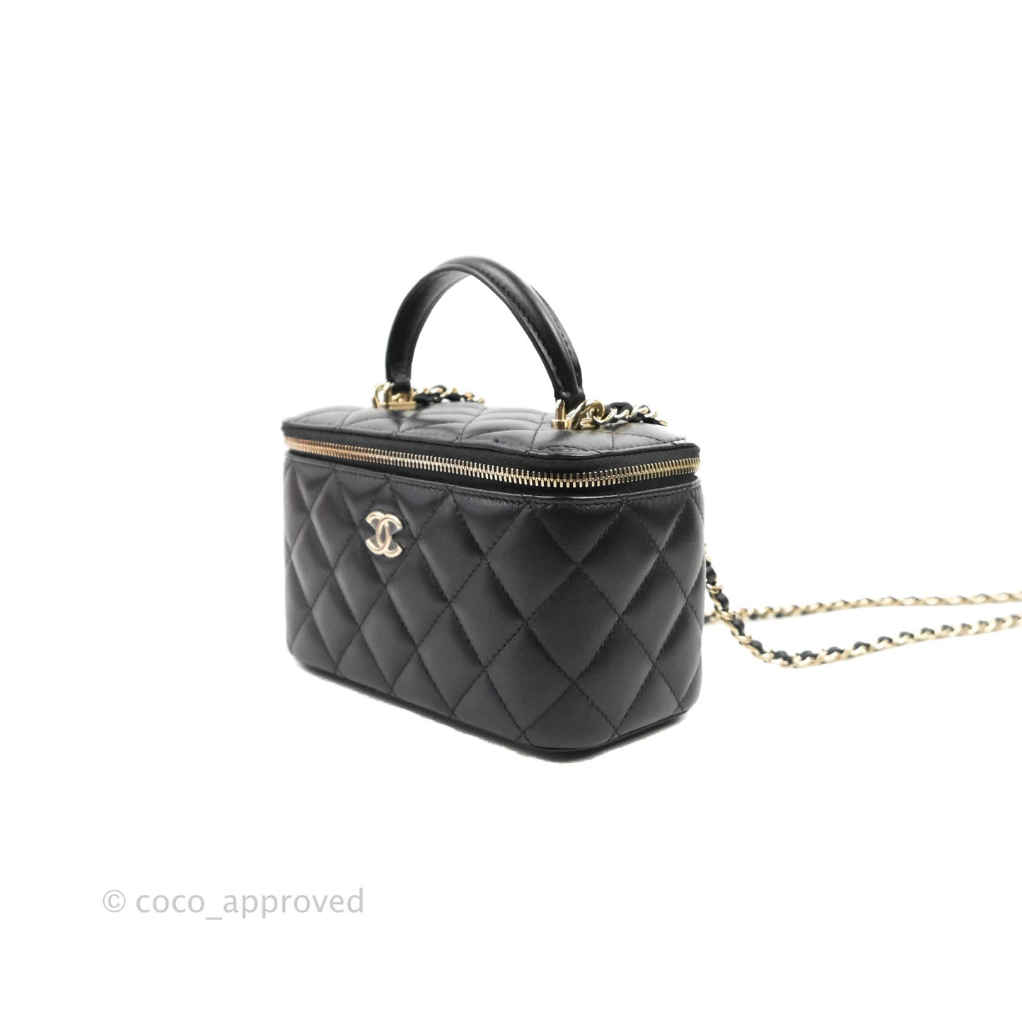 Chanel Vanity Rectangular Top Handle Black Lambskin Gold Hardware