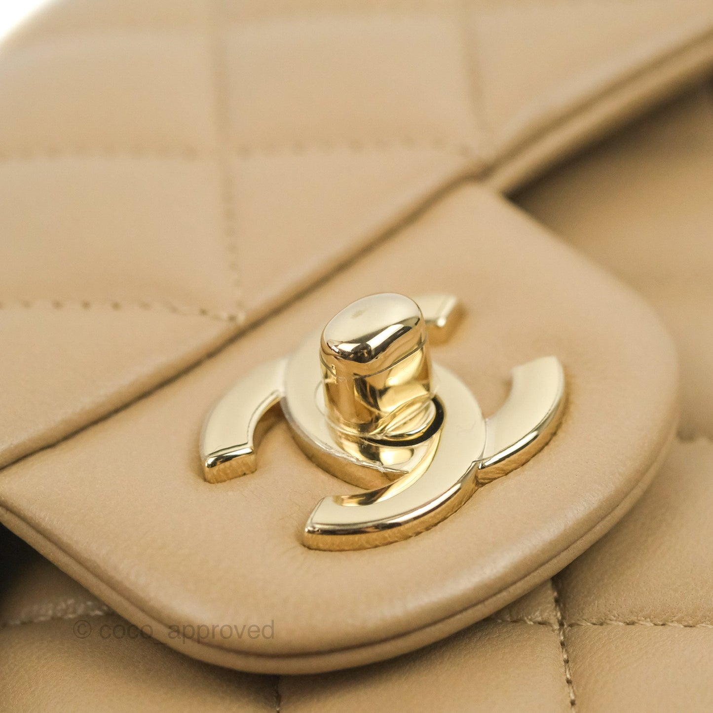 Chanel Small Classic Quilted Flap Dark Beige Lambskin Gold Hardware