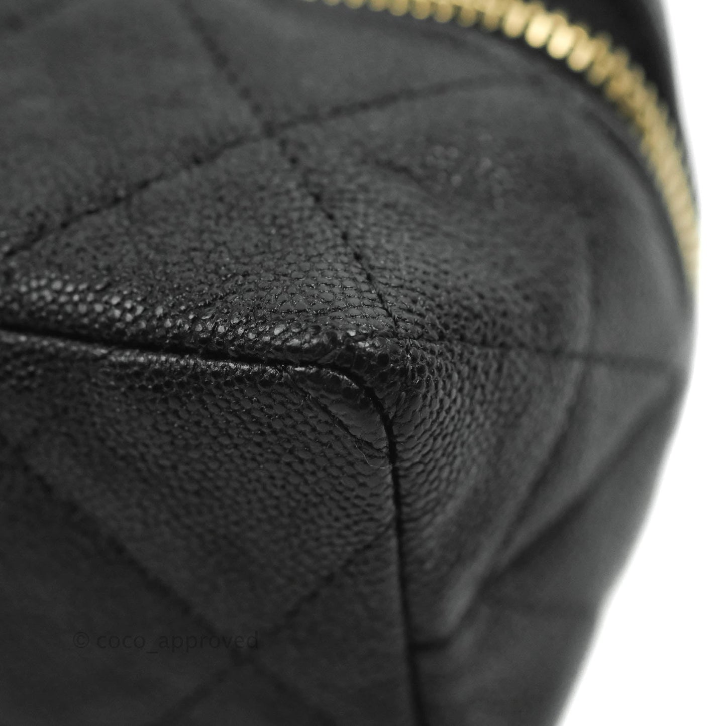 Chanel Quilted Mini Top Handle Vanity With Chain Black Caviar Aged Gold Hardware