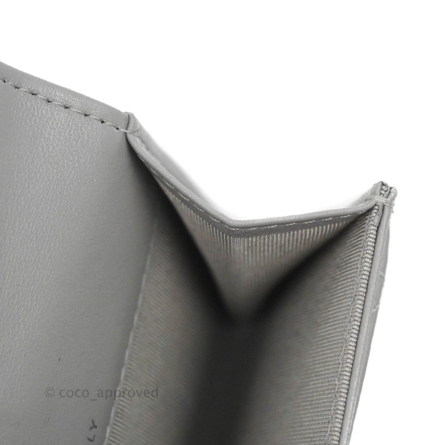 Chanel Quilted Flap Card Holder Grey Lambskin Silver Hardware