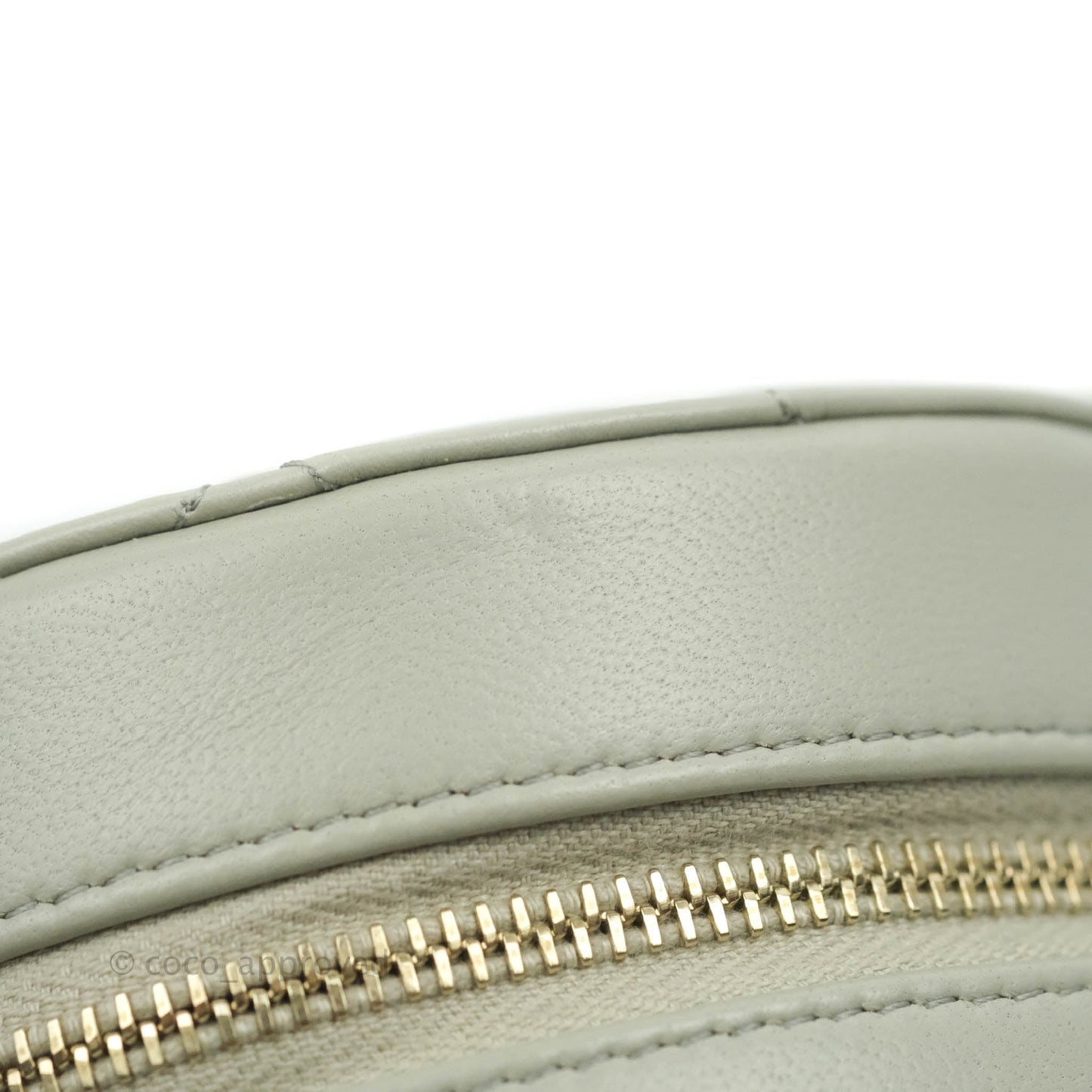 Chanel Quilted Round Pearl Crush Clutch With Chain Grey Lambskin Aged Gold Hardware