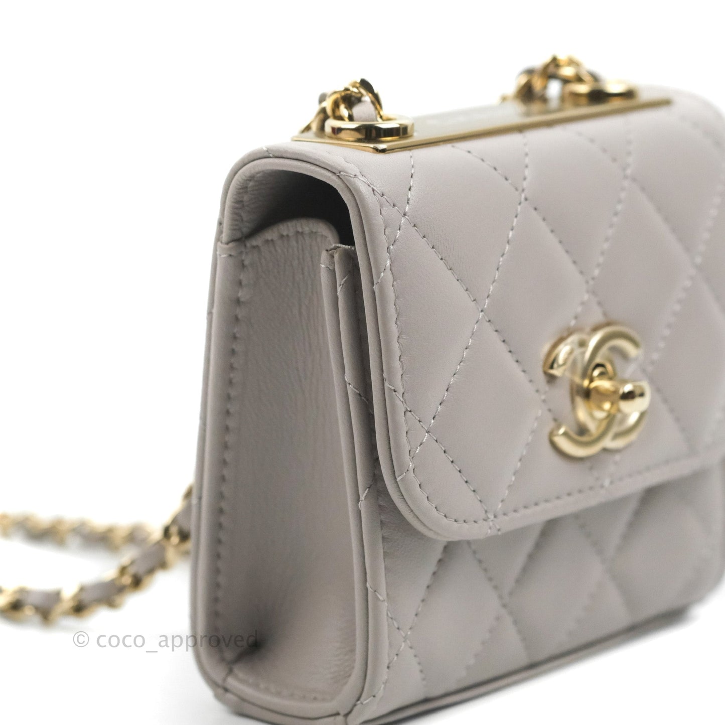 Chanel Mini Quilted Trendy CC Clutch With Chain Grey Lambskin Gold Hardware