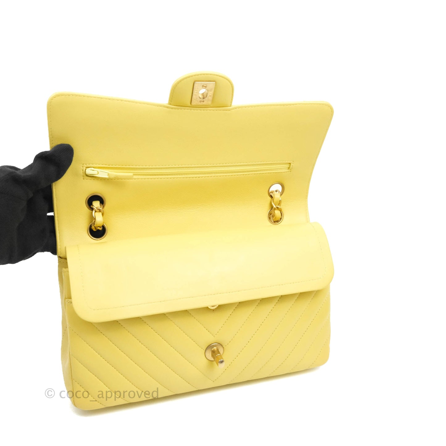 Chanel Classic M/L Medium Flap Chevron Yellow Lambskin Gold Hardware