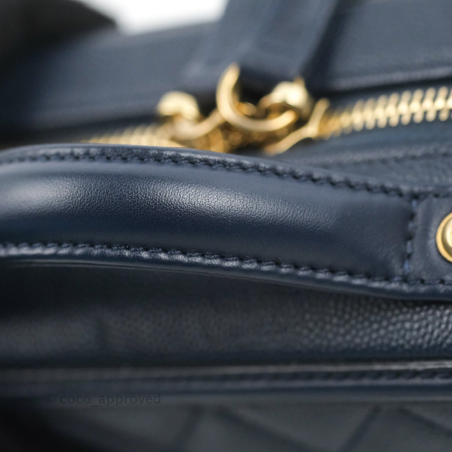 Chanel Quilted Small CC Filigree Vanity Case Navy Caviar Gold Hardware
