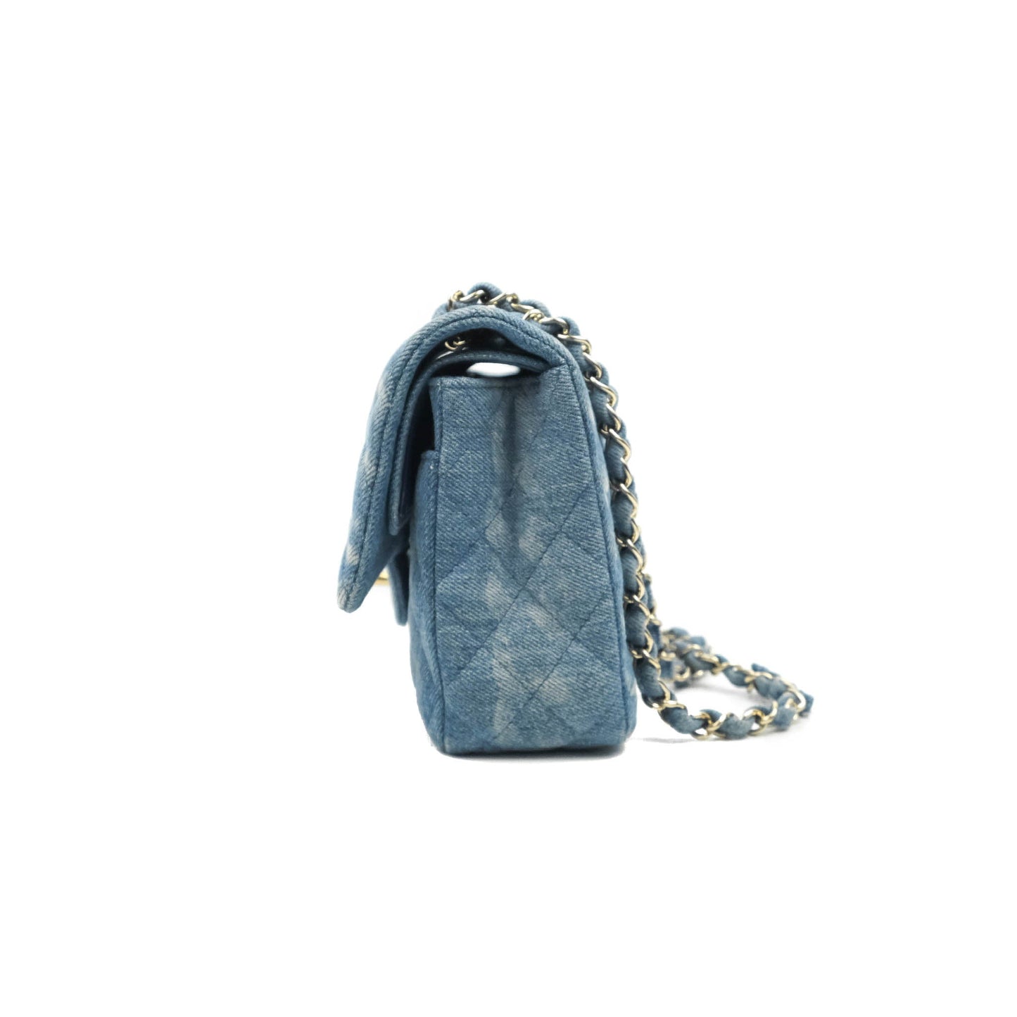 Chanel Classic M/L Medium Flap Quilted Washed Denim Gold Hardware